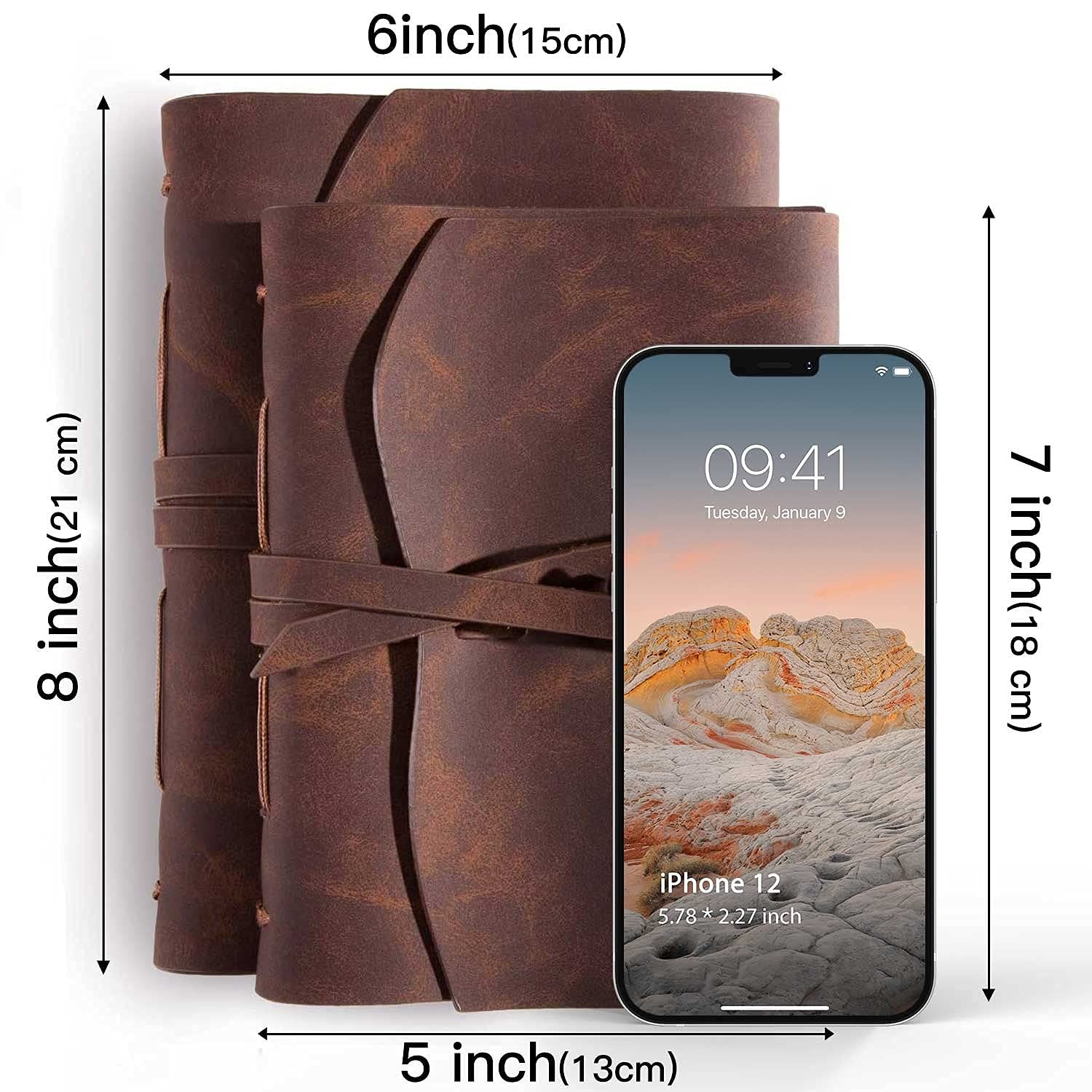 Hotcinfin Leather Bound Journal for Men/Women, Rustic 6X8 Inch, dark brown