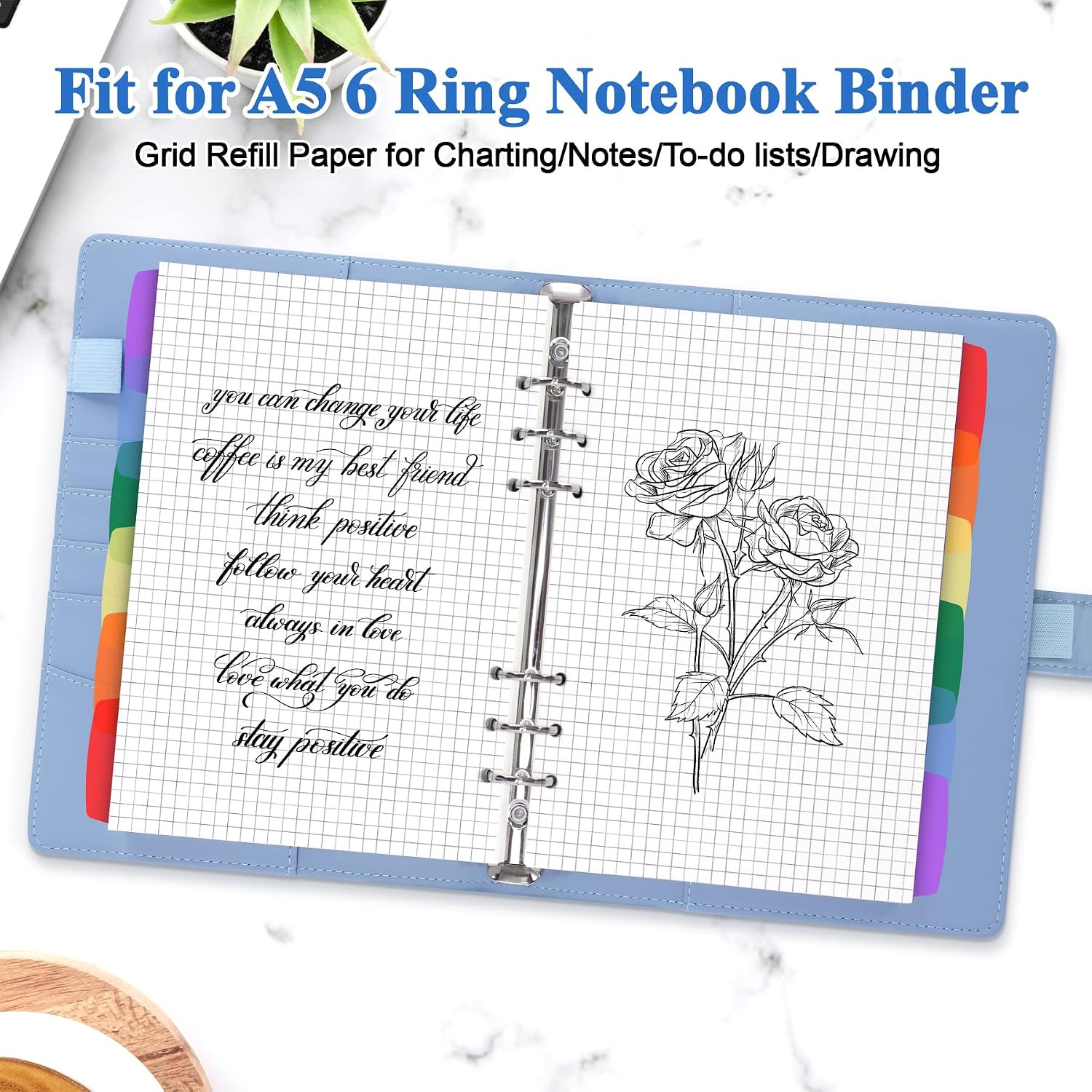 A5 Grid Refill Paper Planner Inserts for A5 6-Ring Binder, 135 Sheets 6-Hole …