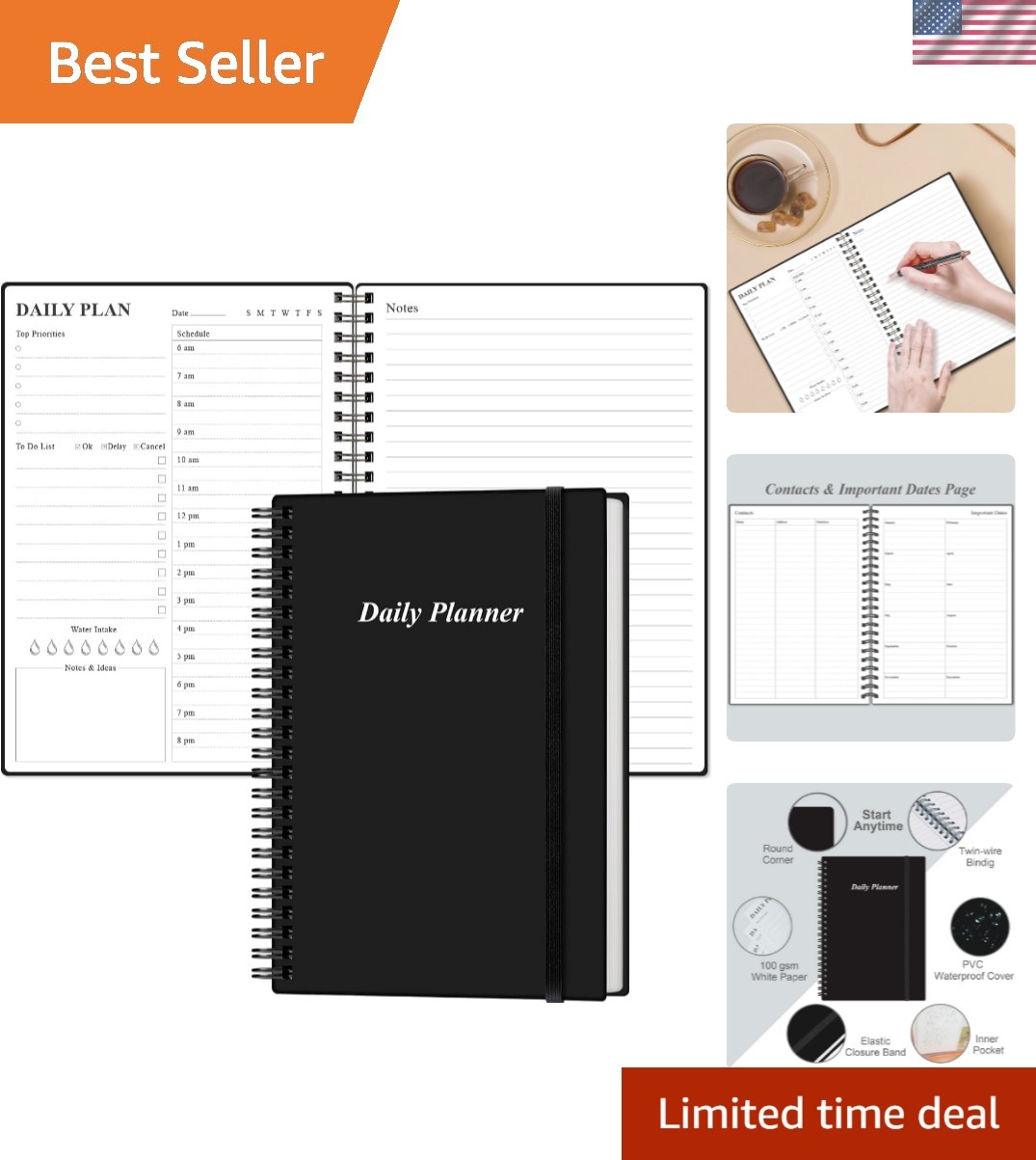 Daily Planner Undated – A5 To Do List Notebook Hourly Schedules, Spiral Appoi…