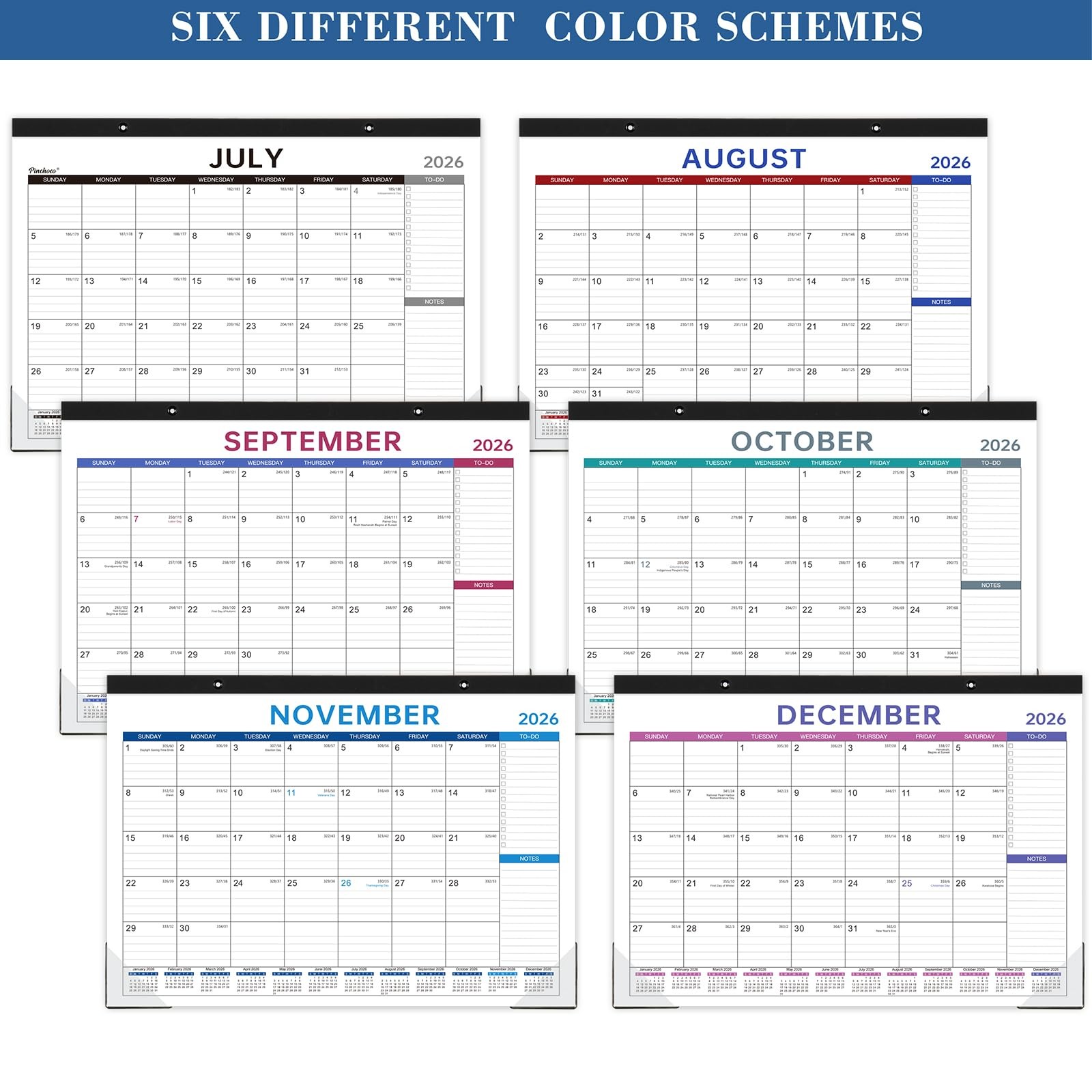 Desk Calendar 2026-2027 – 17″ x 12″, Black, Grey, Blue, Purple, Red
