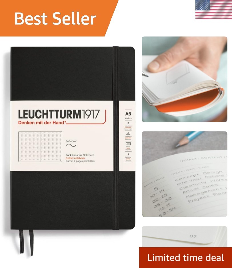 Notebook Softcover Medium A5-123 Numbered Pages for Writing and Journaling Do…