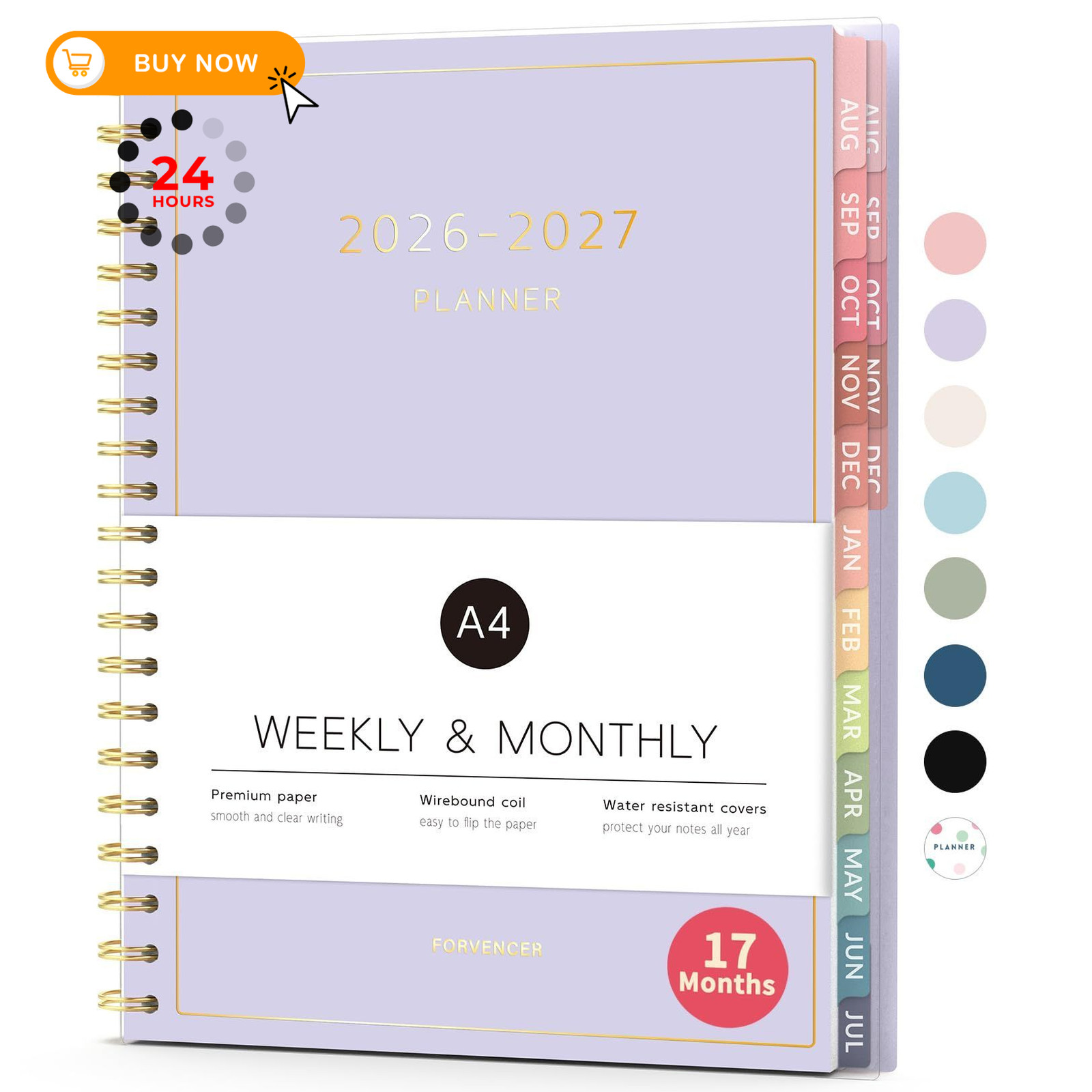 Aug 2026 – Dec 2027 Planner, Forvencer 17 Month Academic 8.5″ x 11″, Purple