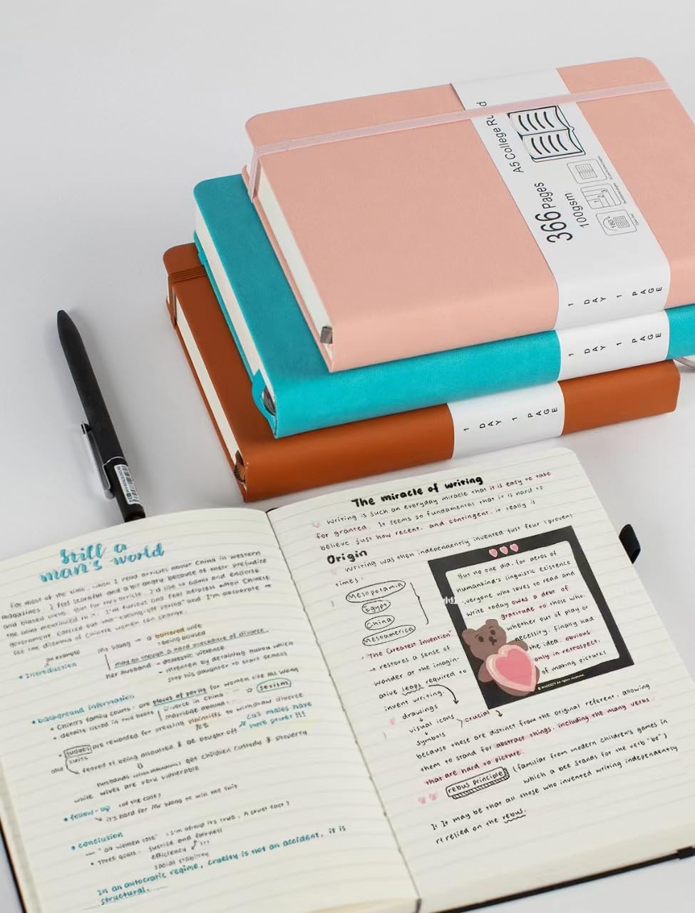 College Ruled Notebook with 366 Numbered Pages, A5 Journals 5.7″x8.3″ Pink