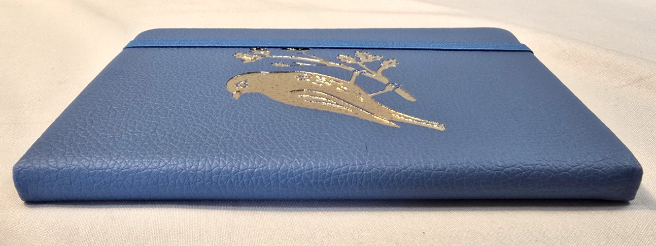 NEW Bird Hardcover Journal 80 Lined Pages 4″x 5.75″ w/ elastic band -Blue/ gold