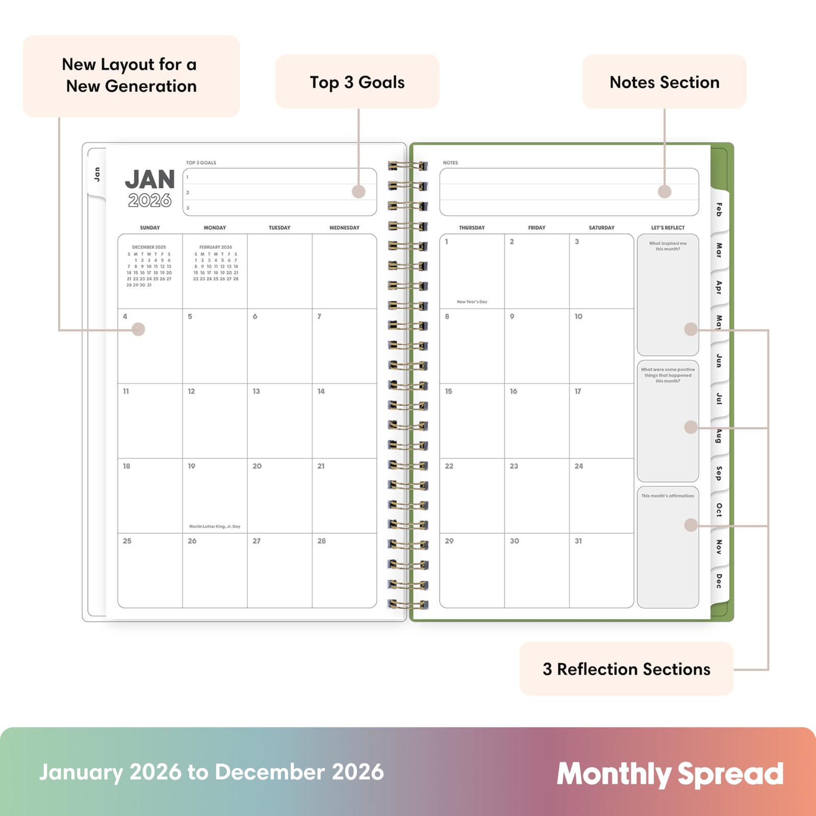 Gen Z 2026 Weekly and Monthly Planner Calendar, January 2026 – December 2026,…