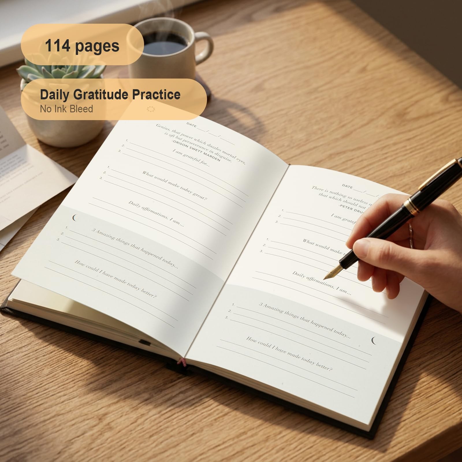 COMIX Gratitude Journal for Women Men, 5 Minute Daily Black