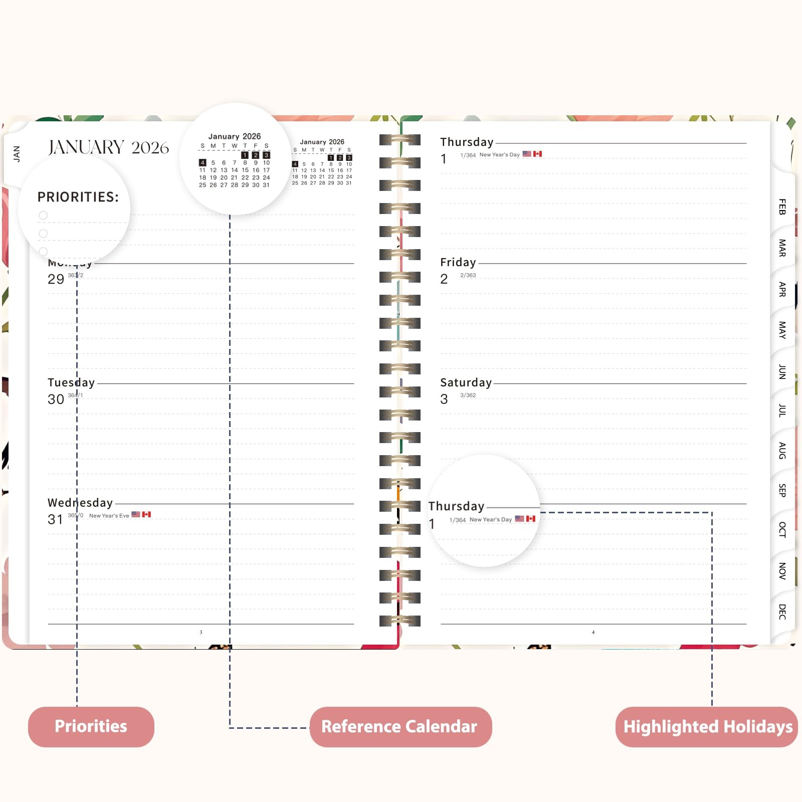 2026 Planner, Weekly and Monthly Calendar Planner Agenda, Jan 2026 – Dec 2026,