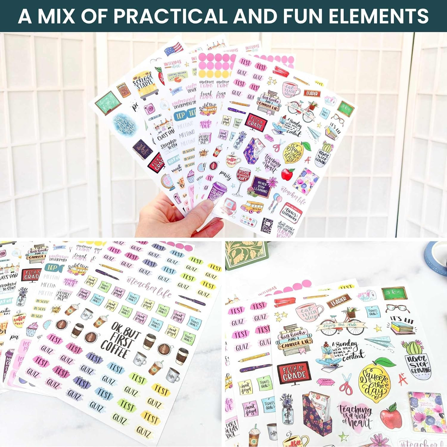 Vintage Teacher Planner Stickers – School Themed Planning Stickers for Teachers,