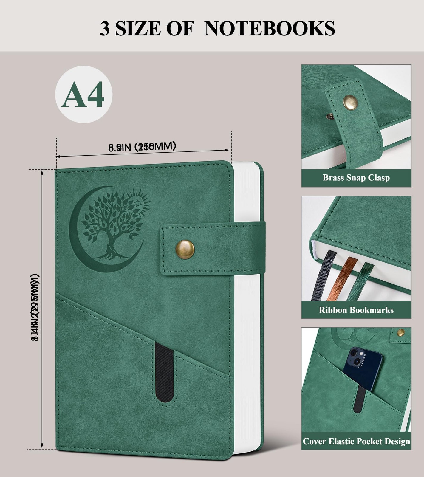 PAIBAS 365 Page Thick Lined Journal Notebook A4 size (8.5in x 11in), Green