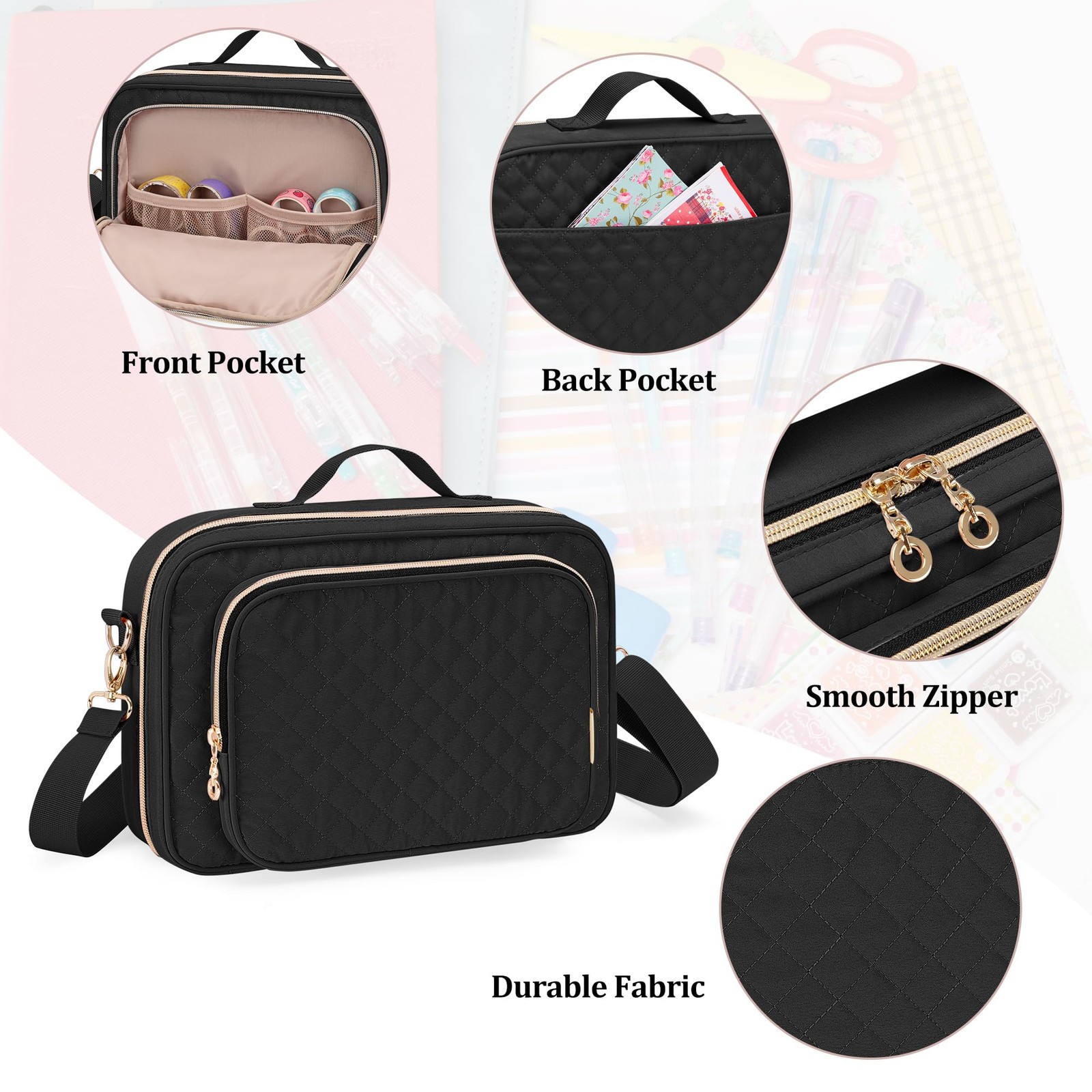Teamoy Journal Supplies Storage Case, 12.25″x8.25″x2.25″, Black