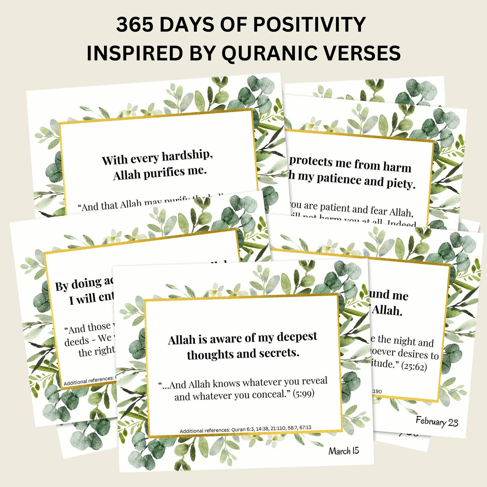 Islamic Positive Affirmations with Quran Verses, A6, Green