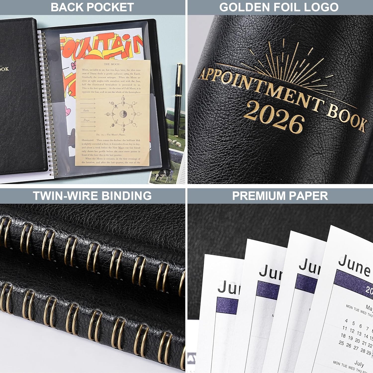 2026 Weekly & Daily Hourly Appointment Book – 8.5×11 Leather Cover Planner fo…