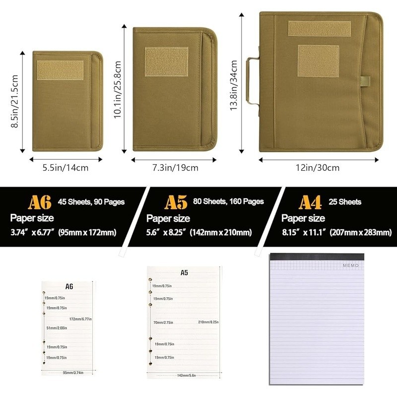 Weather Resistant Polyester Notebook Cover Zipper Binder Card Slots Organizer US