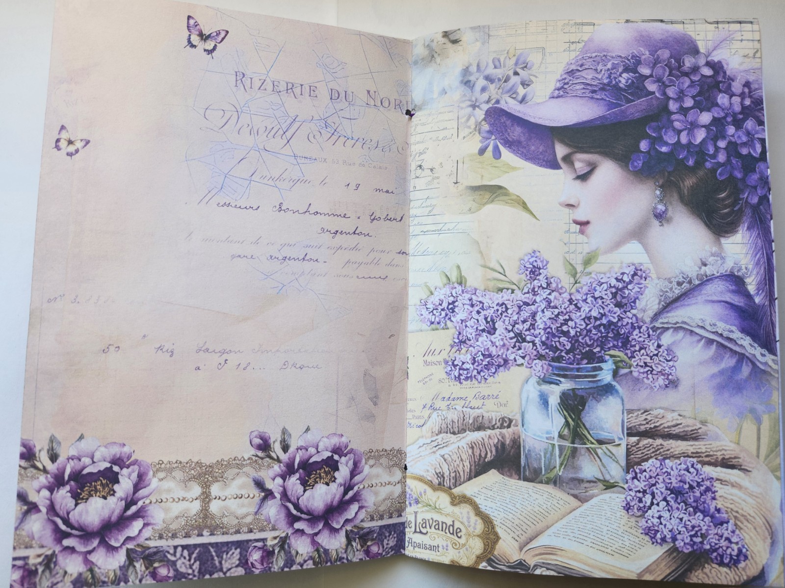 Junk Journal Booklet “LAVENDER DREAMS” 50+ pcs Ephemera Vintage Purples 40pgs