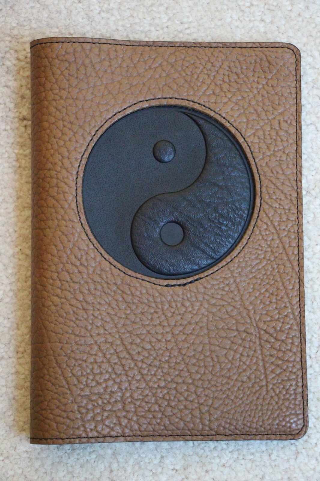 Oberon Design Pebble Leather ICON Journal Cover 6″x 9″ YIN & YANG in Taupe/Black