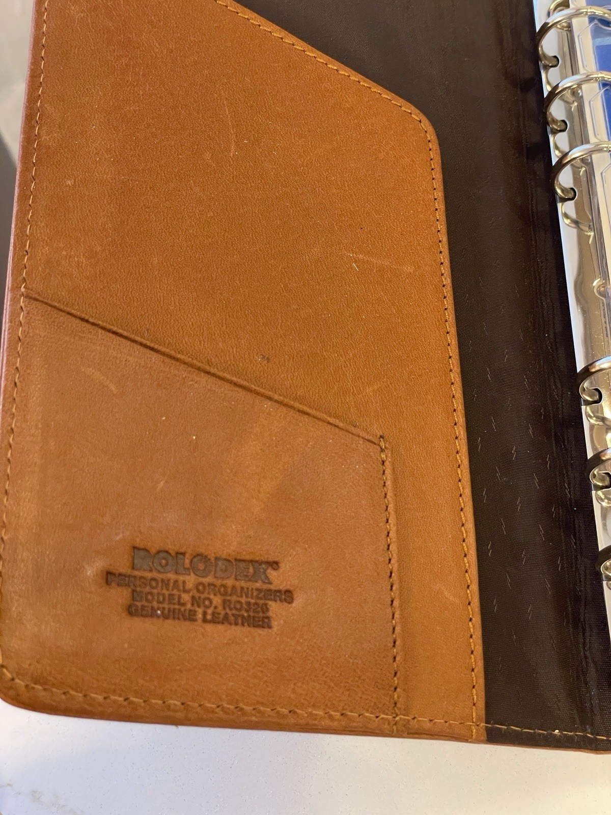 Vtg Rolodex Planner Brown Leather R0320 Calendar Address Tabs Pockets 1996 7.5″