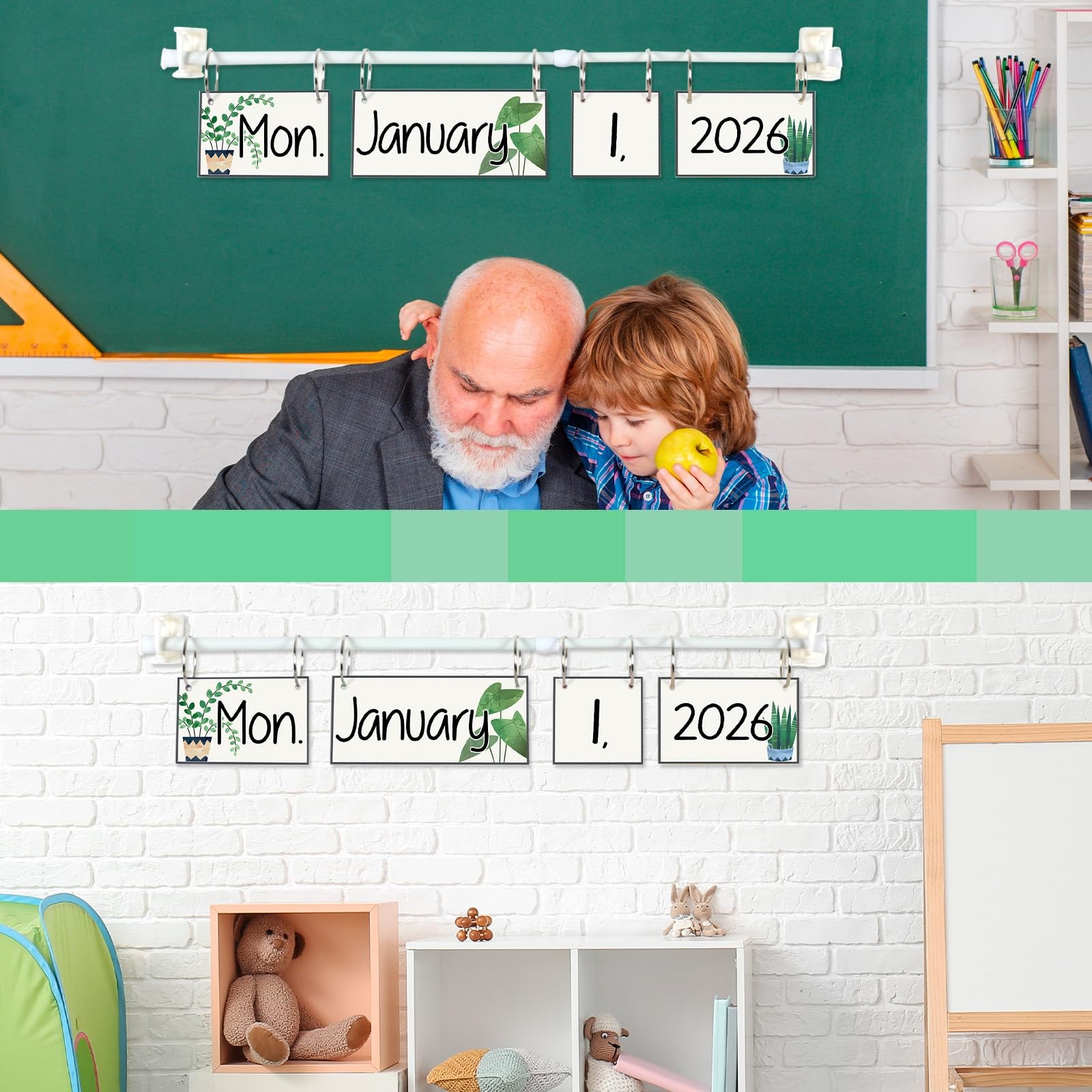 Greenery Flip Calendar Bulletin Board 20262030 Date Cards Adjustable Rod
