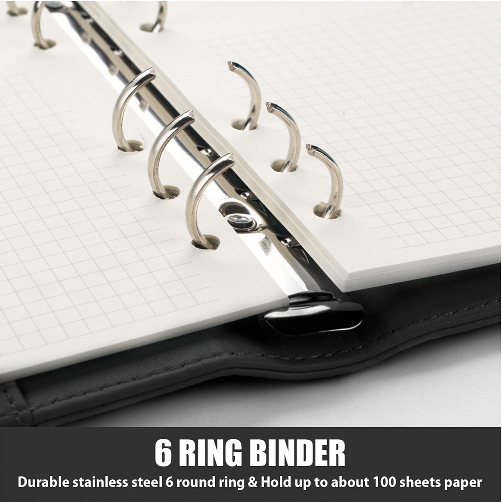 Sooez A5 Binder 6 Ring, Refillable Notebook Planner Cover, Small A5, Black