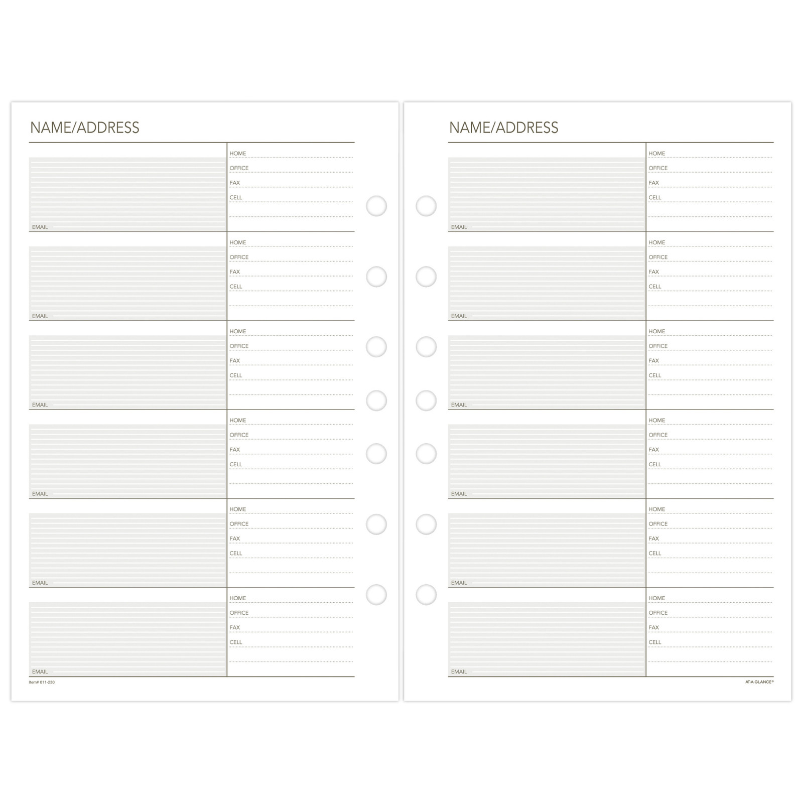 At-A-Glance Telephone & Address Planner Pages: 5-1/2 in. x 8-1/2 in. (White)