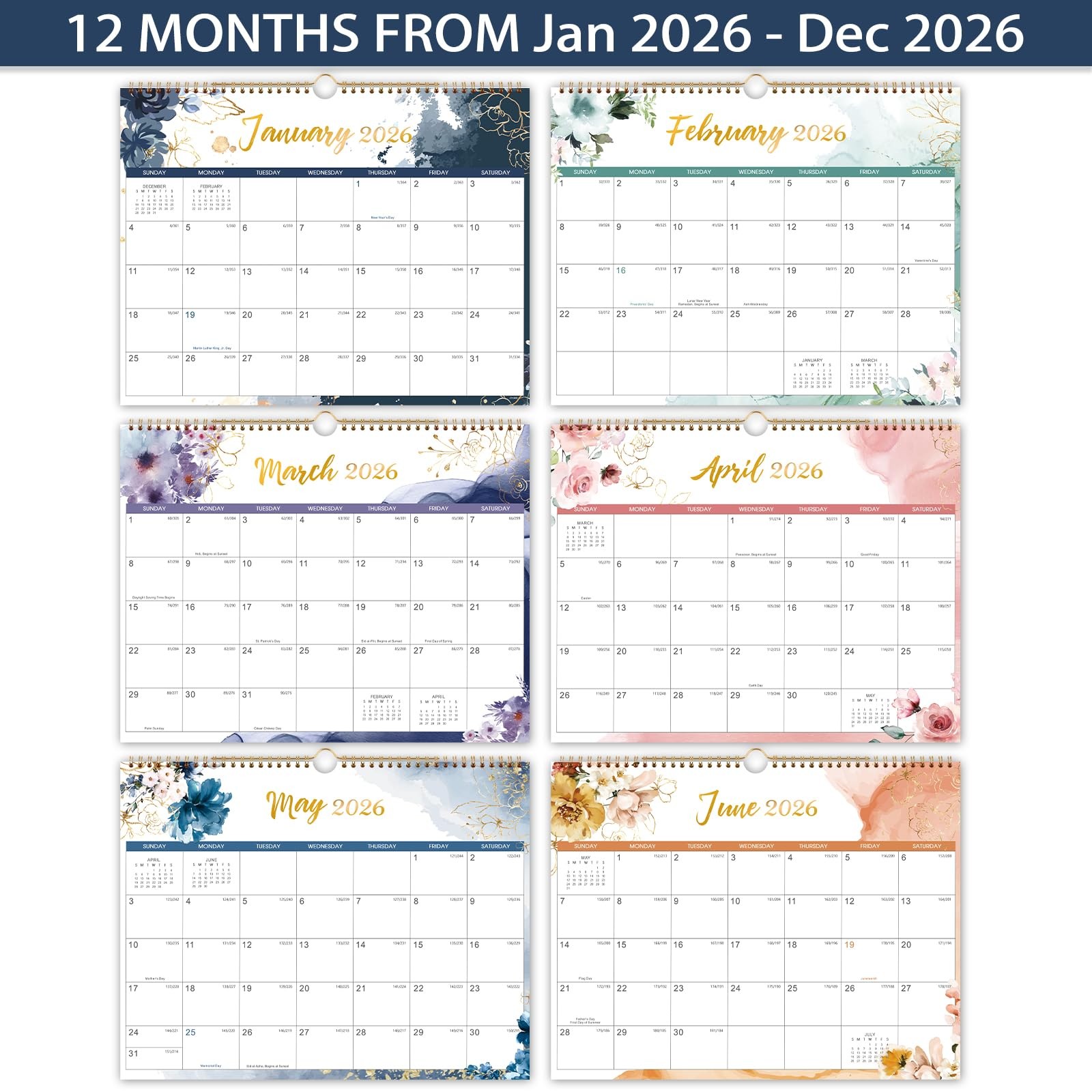 2026 Wall Calendar – 12 Months from Jan. 2026 – Dec. 14.8″ x 11.6″