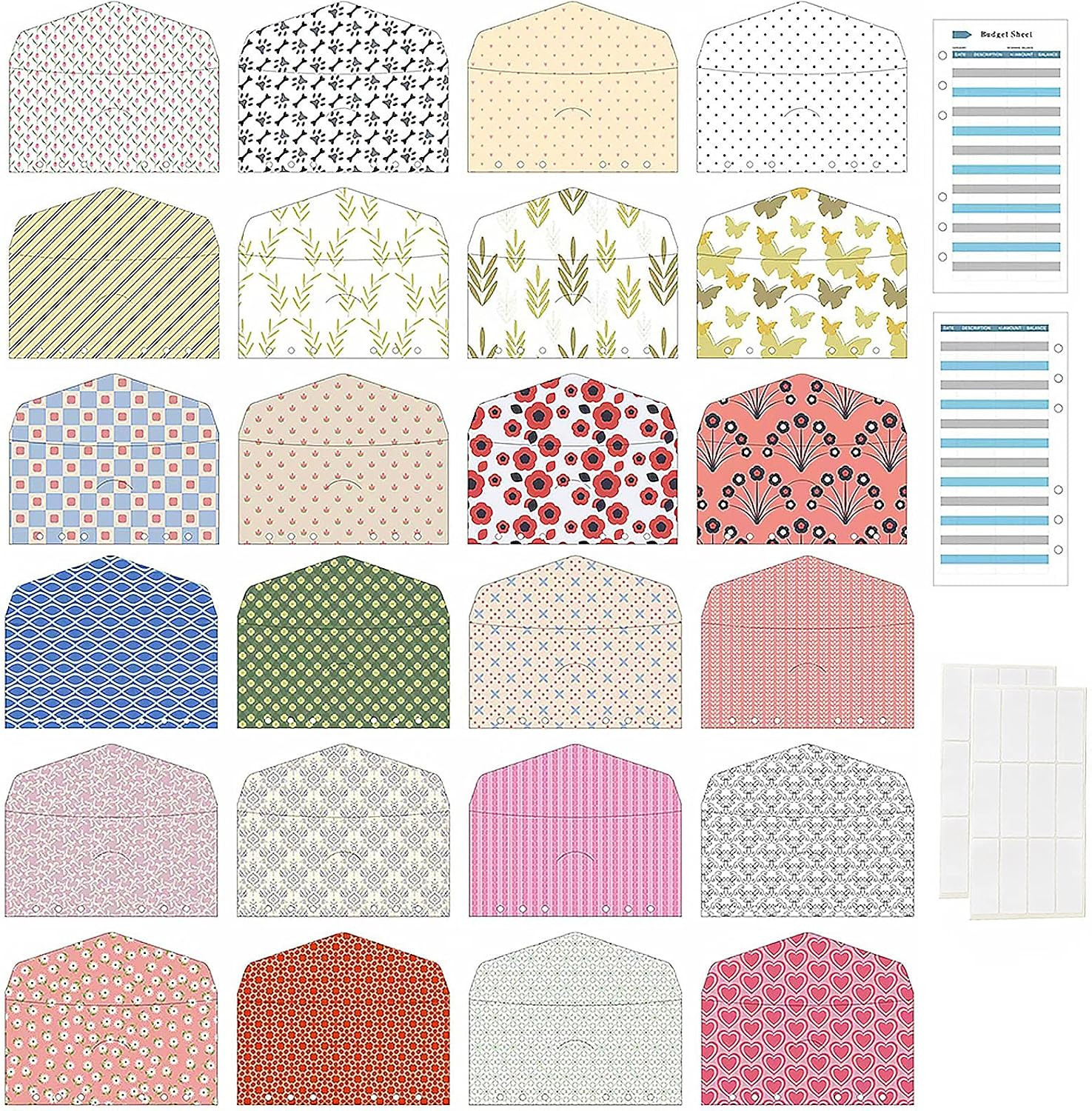 Cash Envelope for Budgeting, 24 Pcs Assorted Colors A6 6-Ring Budget Binder Enve
