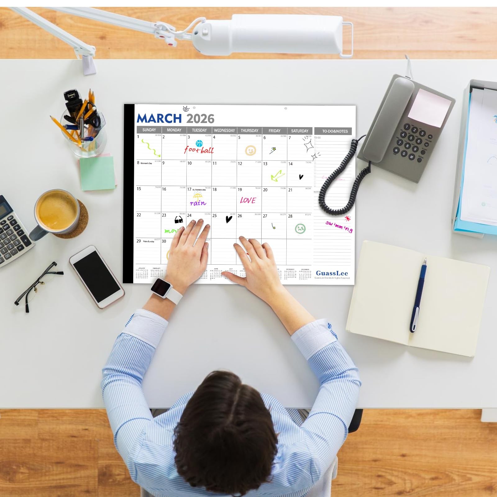 GuassLee Desk Calendar 2025 Large 22″x17″, 2025-2026 White