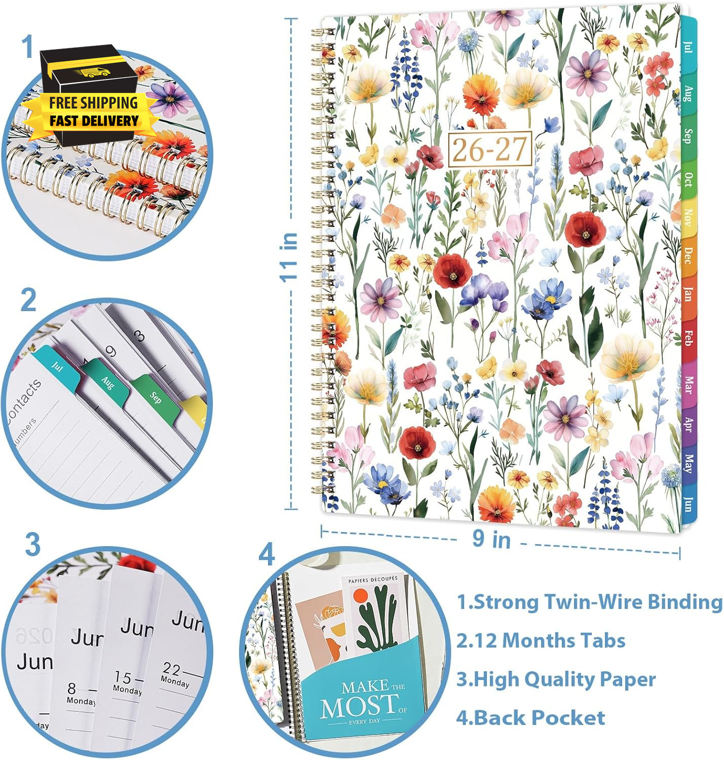 Planner 2026-2027 – Jul. 2026 – Jun. 2027, 8.5″ X 11″ Planner Weekly and Monthly
