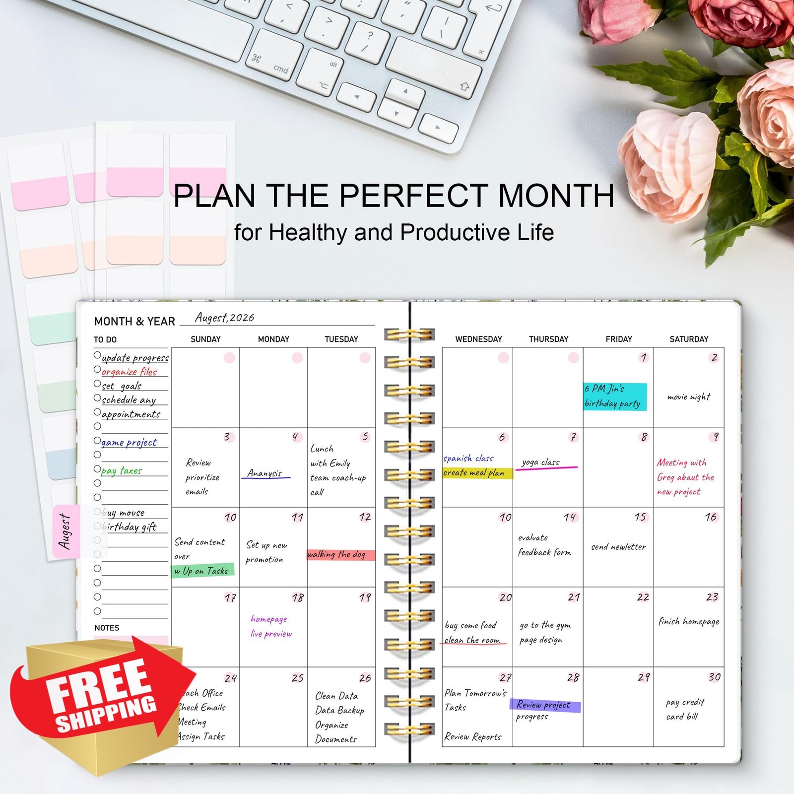 PIOOJK Weekly Monthly Planner Wildfloral 6.5″x8.5″