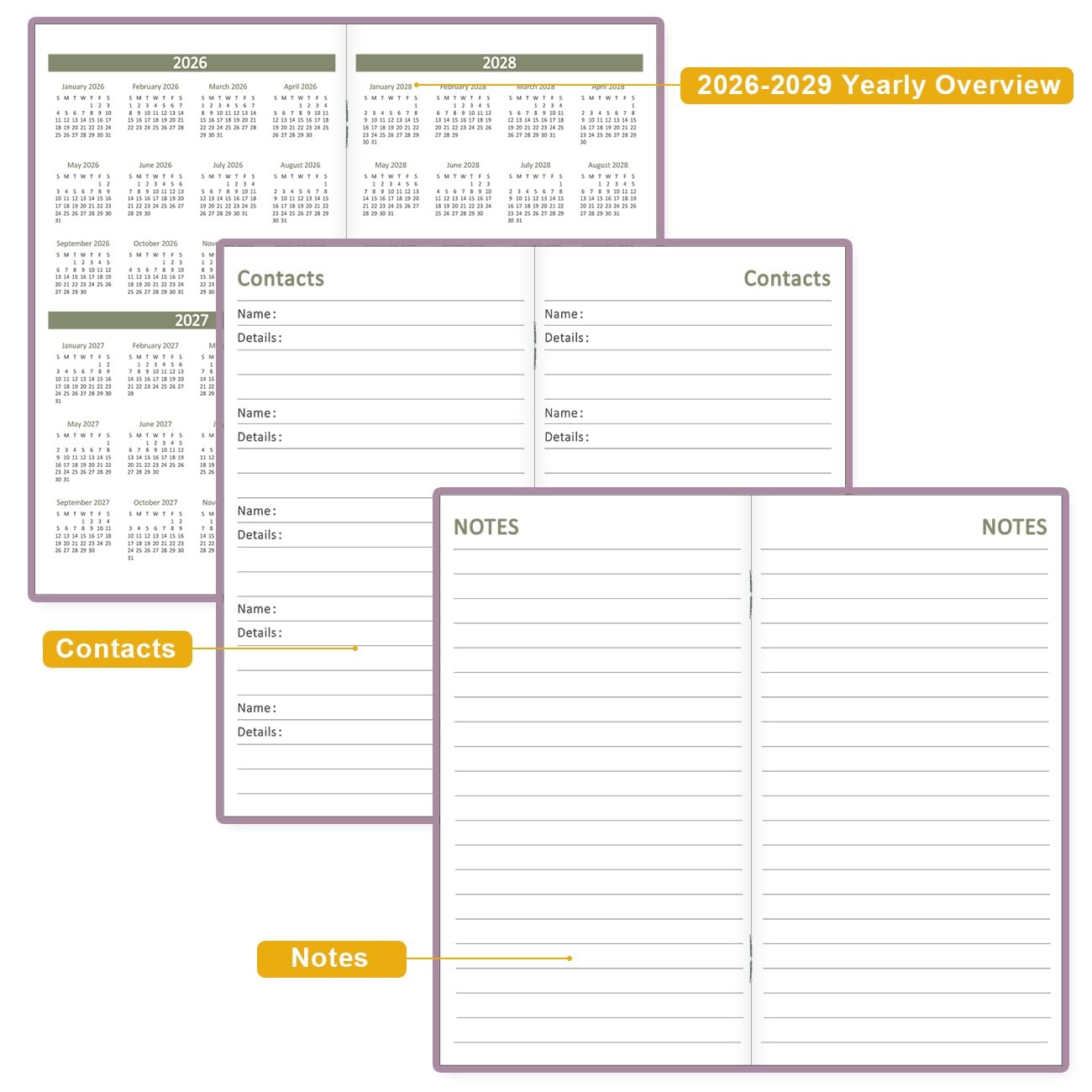 2026-2027 Pocket Calendar for Purse – Mini Monthly 3.5” x 6.5”, Purple