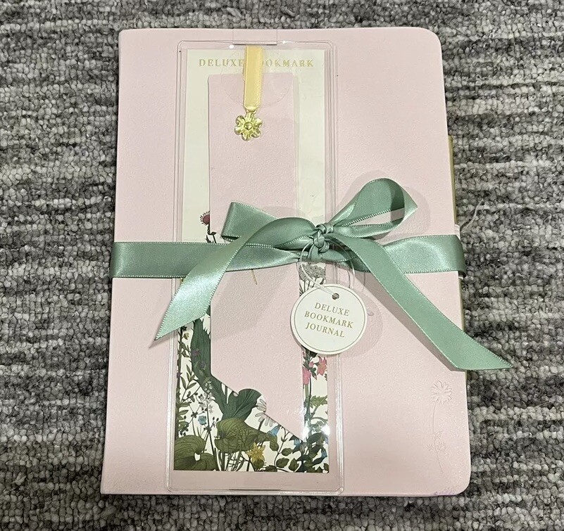 New! Pink Journal With Bookmark And Pen Flower Nature Leaves