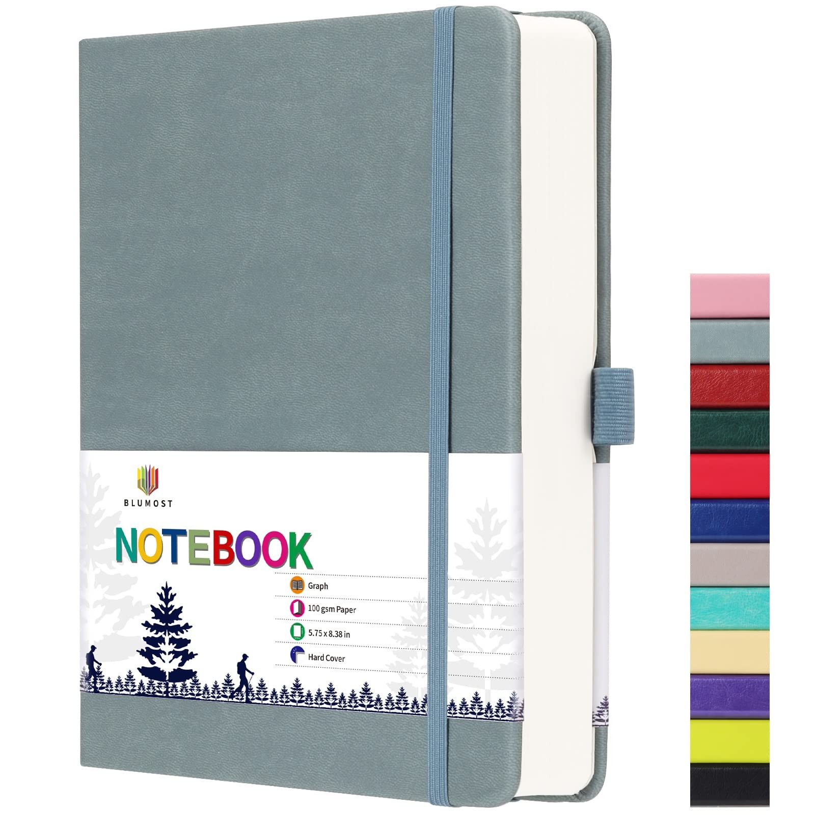 BLUMOST Graph Paper Notebook with 280 Pages,A5 Grid A5-Graph, Gray Blue