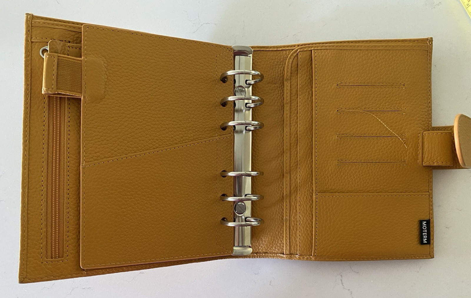 Moterm Pocket Size 6-Ring Leather Planner Mustard Yellow Pebbled Leather