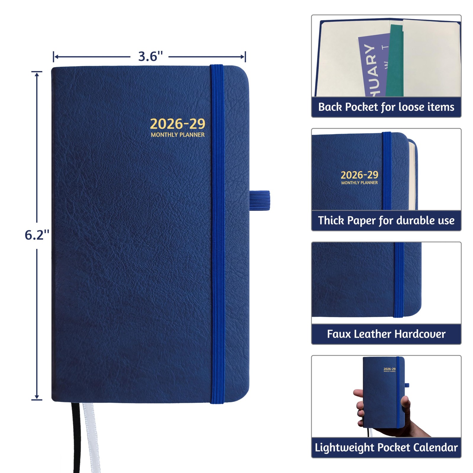2026-2029 Pocket Monthly Planner, 3 Year Calendar 2026-2029, A6, Blue 26-29