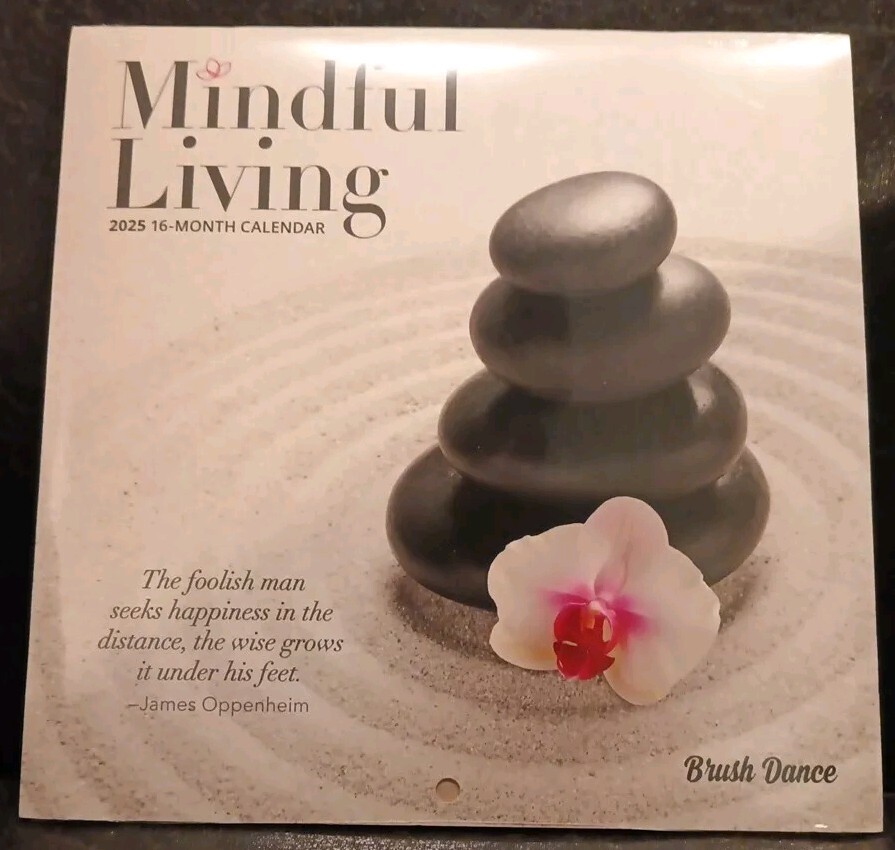 MINDFUL LIVING Brush Dance 2025 7″ x 7″ Mini Wall Calendar (New & Sealed)