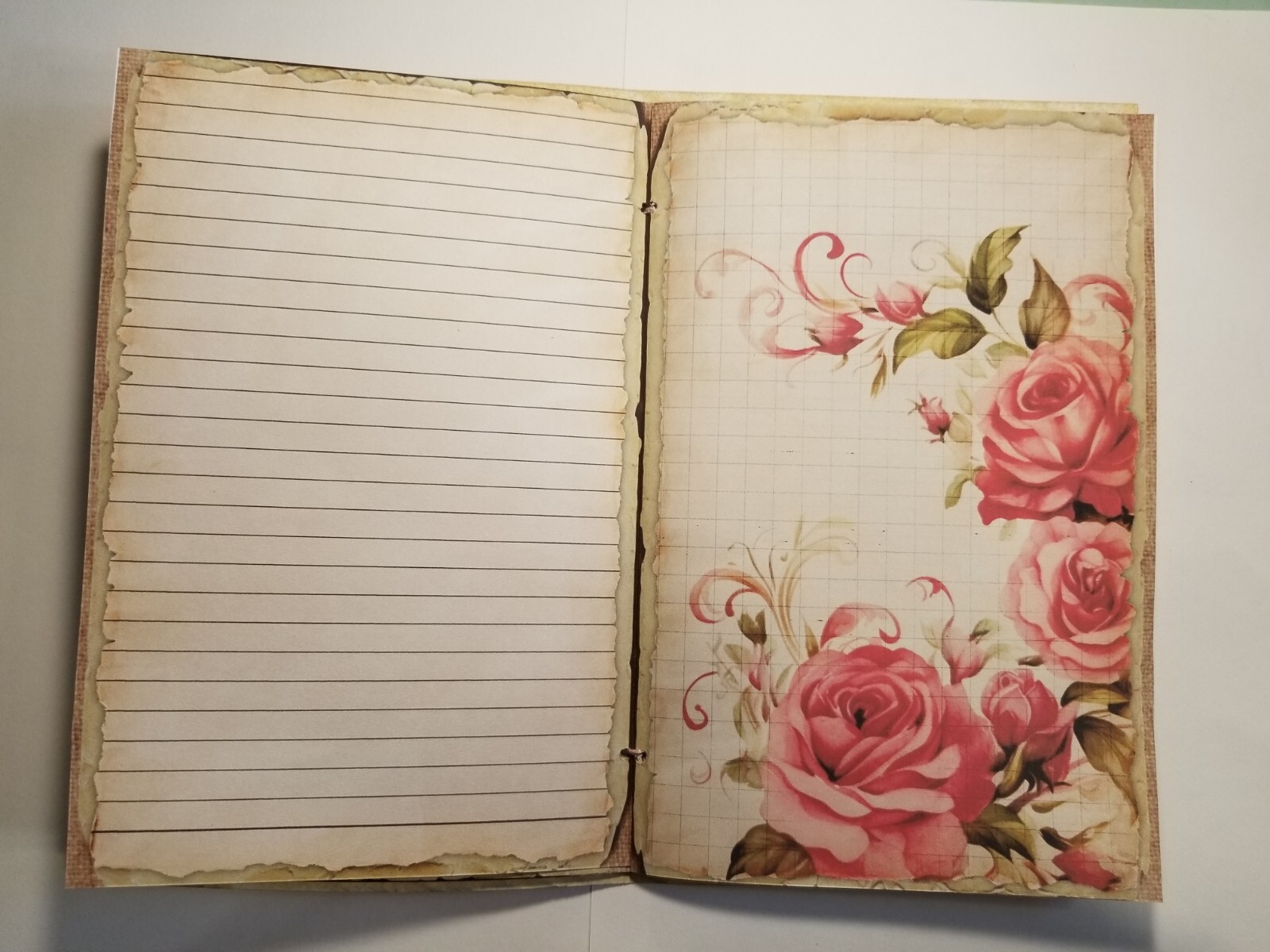 Junk Journal Blank Booklet “BUTTERFLIES & ROSES”Foral Pink Roses LG 5.5×8.5 40pg