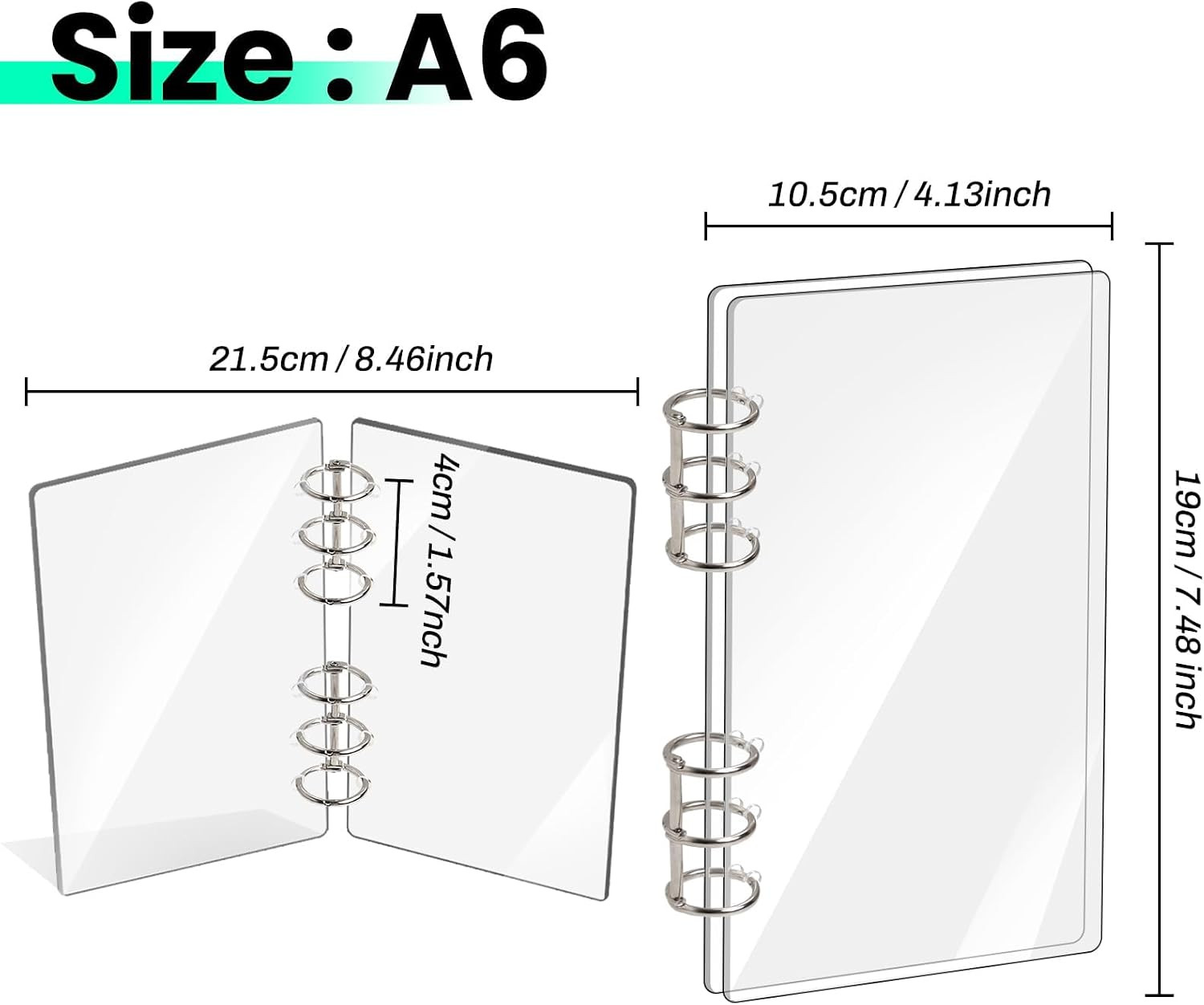 A6 Binder 6-Ring Clear Acrylic Binder Notebook Cover A6 Planner Budget Binder…