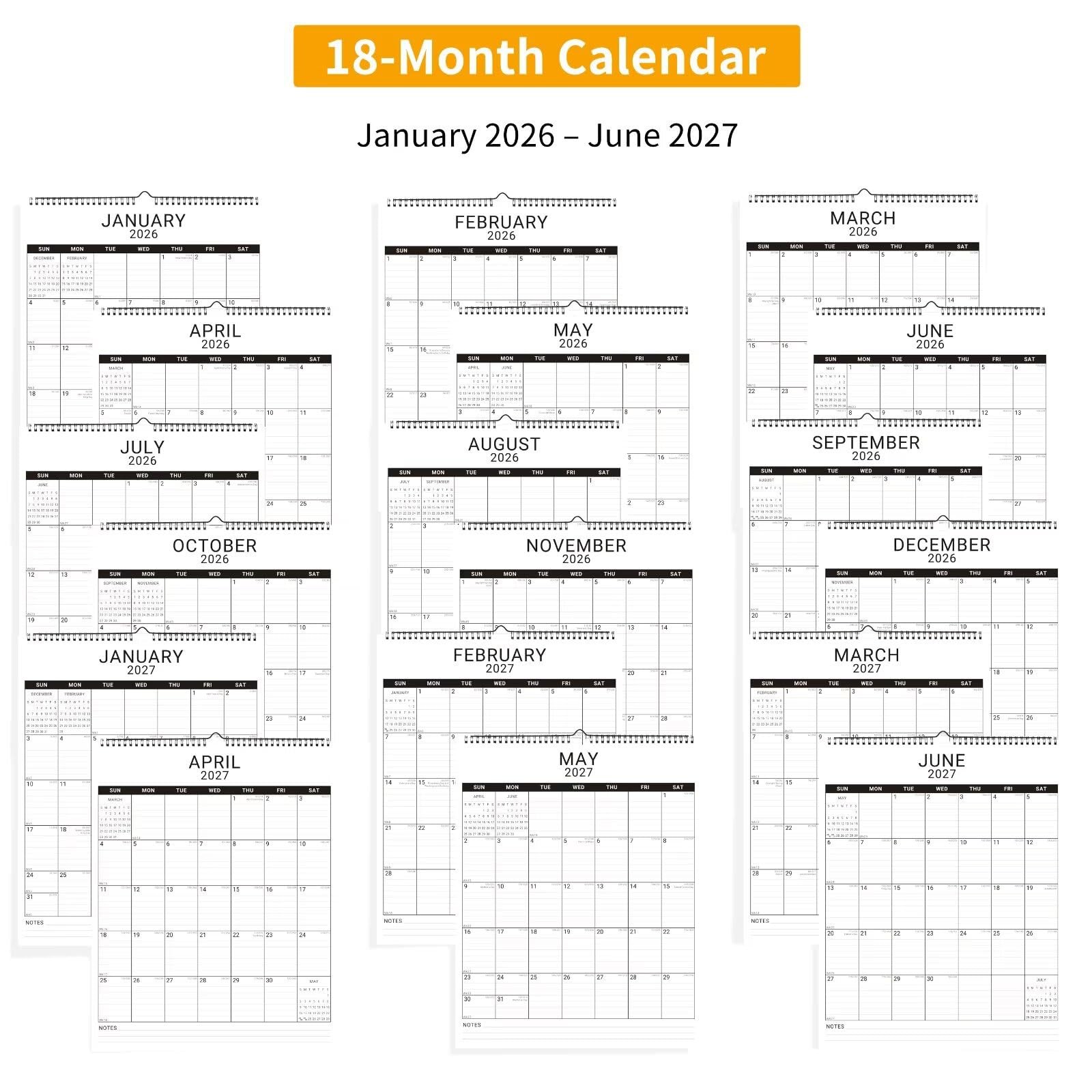 2026 Wall Calendar, 12 Month 11.5”x14.8 ‘’ Year Monthly White2_11x14.5_Vert