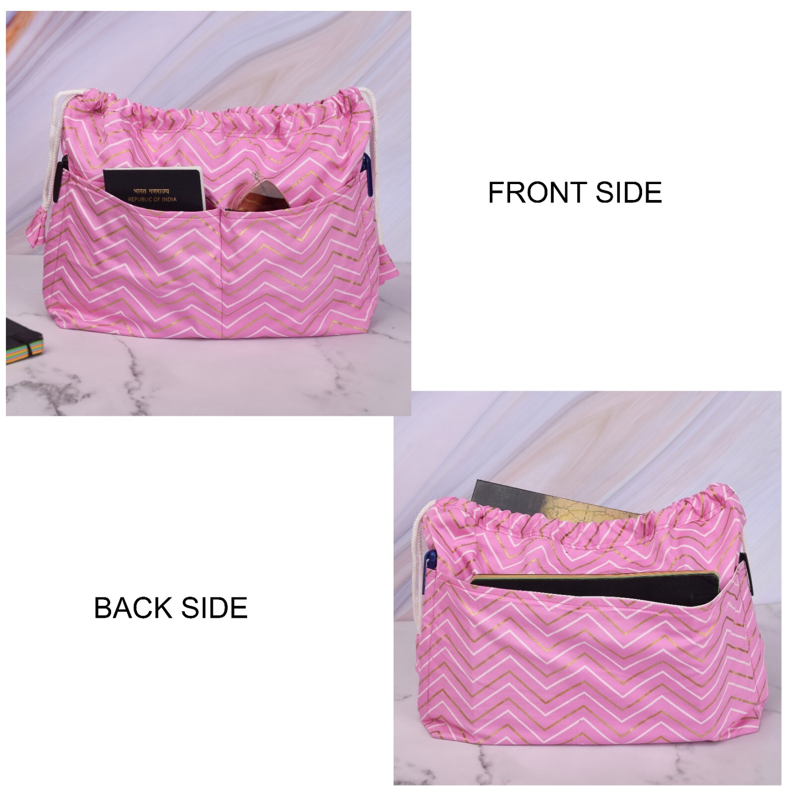 Zigzag Drawstring Planner Bag, Travel Organizer, Journal Supplies Storage Case