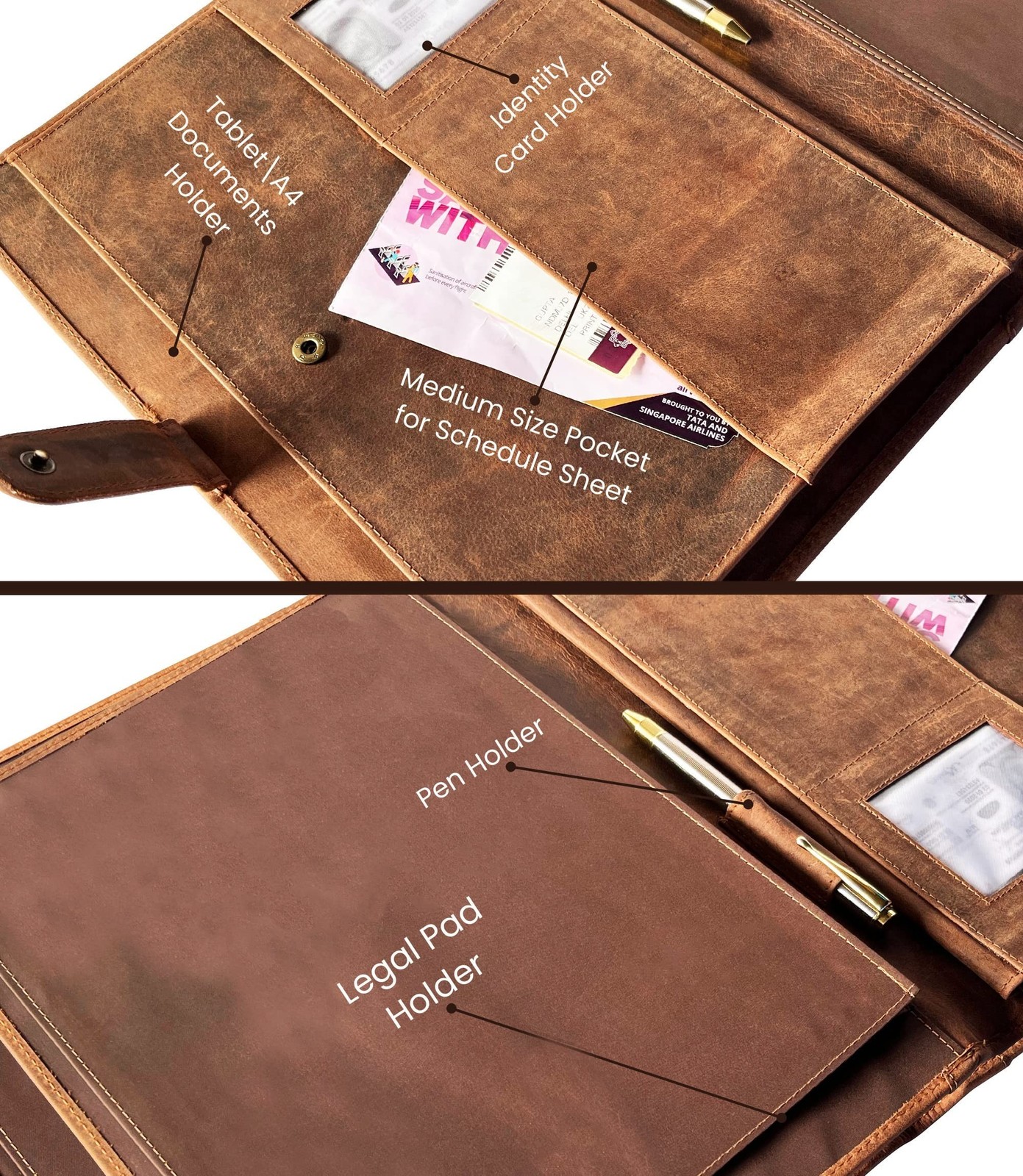 Leather Portfolio Padfolio for Men & Women – Resume File Folder, Stylish Docu…