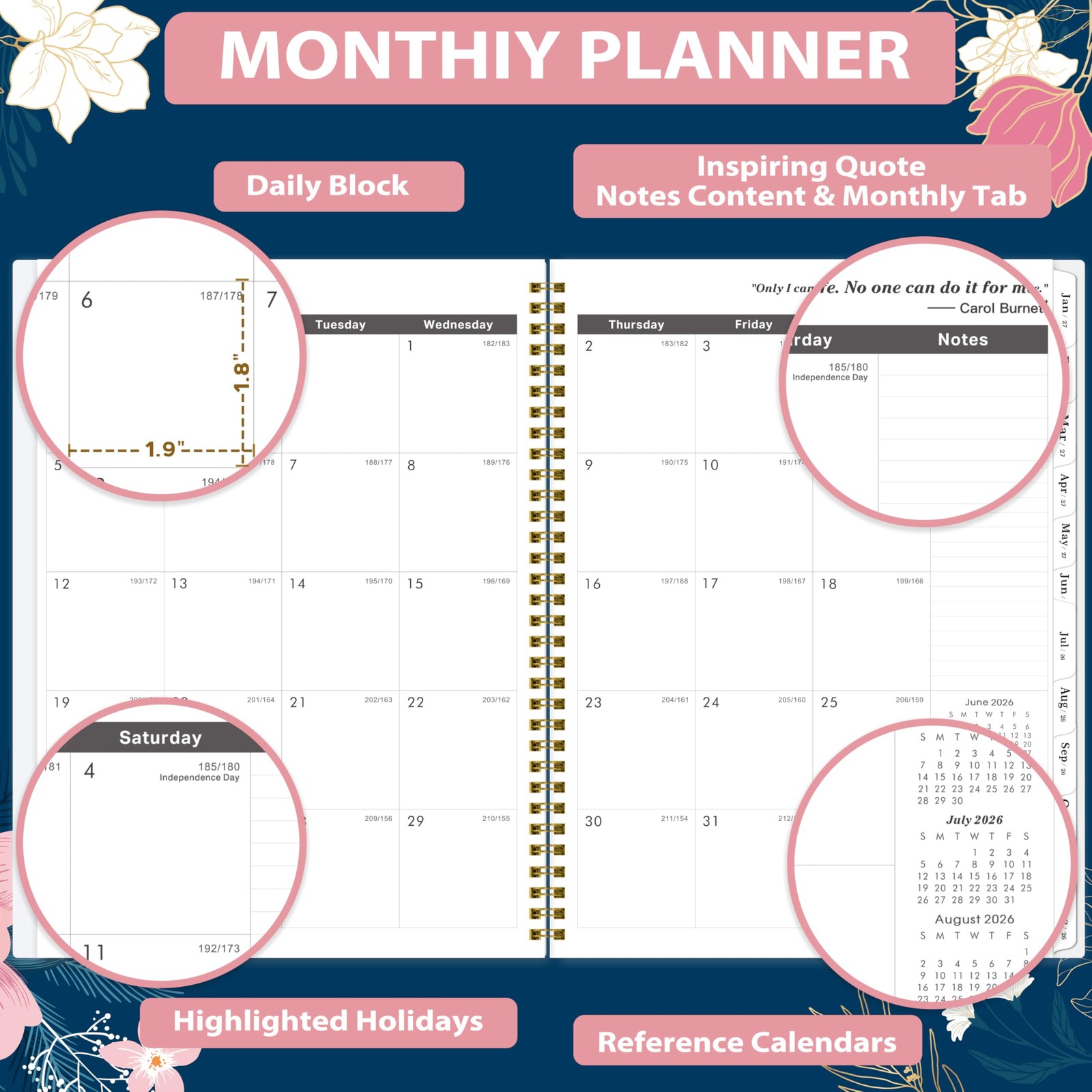 2025 to 2026 Monthly Planner Calendar 9×11 Inch with Tabs