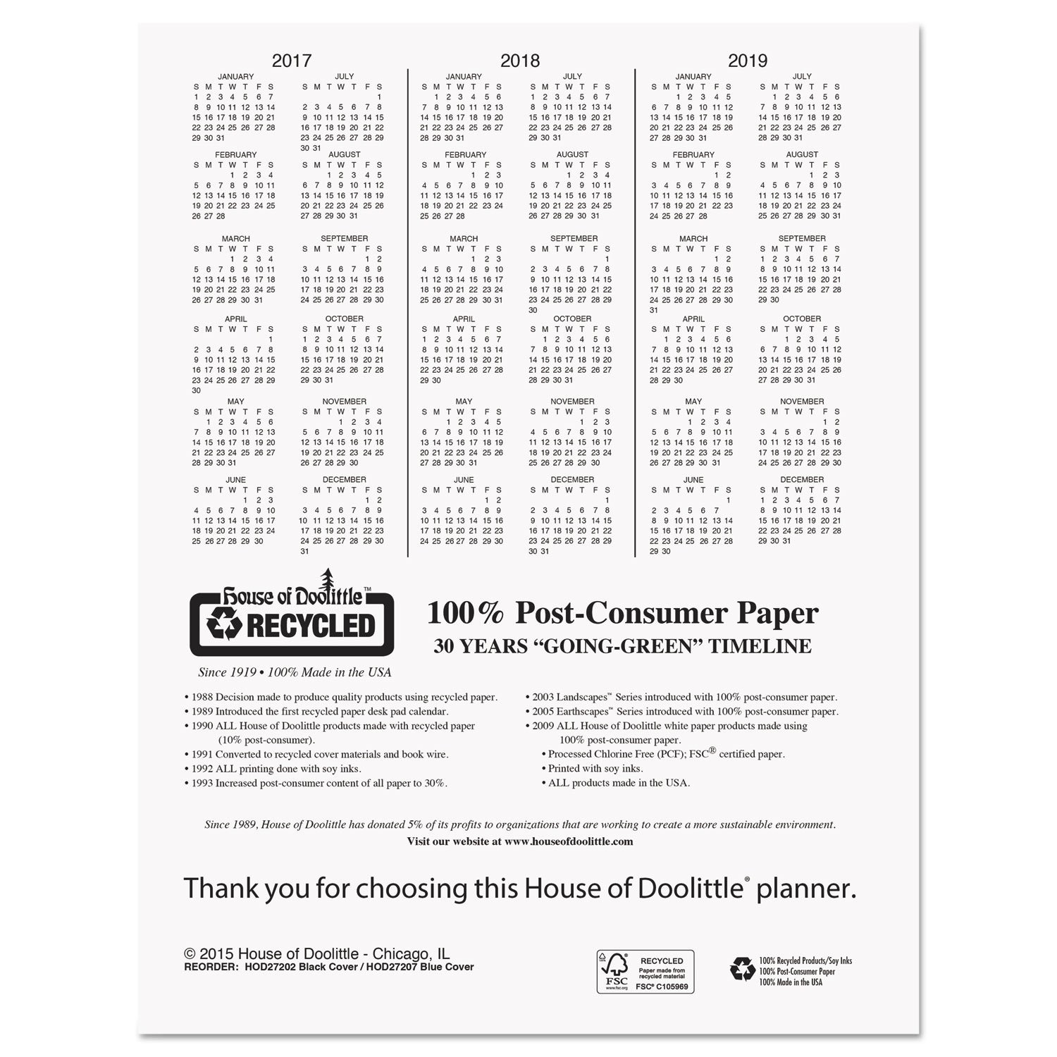 Doolittle 27202 Recycled Professional Weekly Planner, 15-Min Black