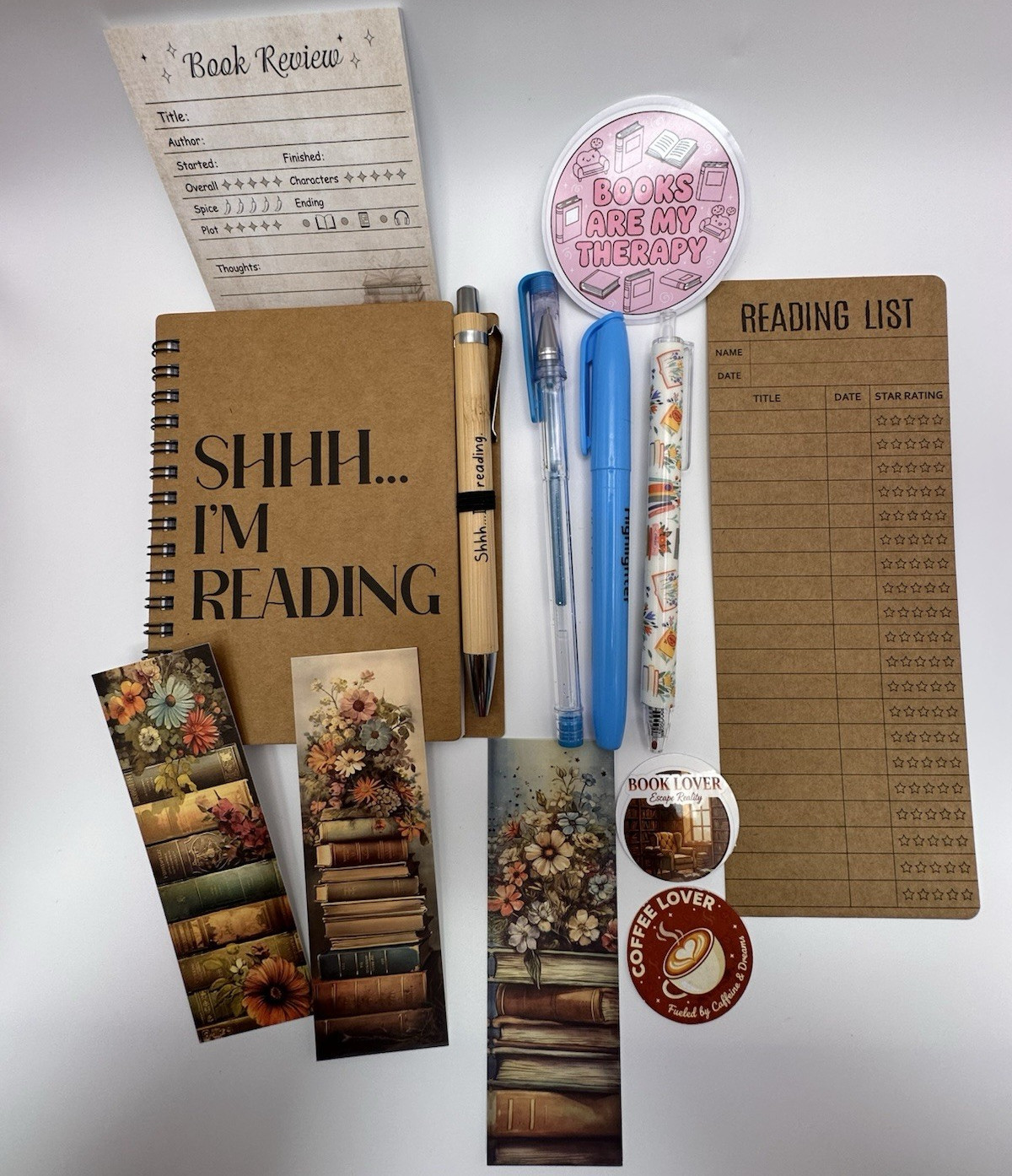 “SHHH… I’M READING” Spiral Bound Journal Set w/ Pens, Pad & Stickers blue set