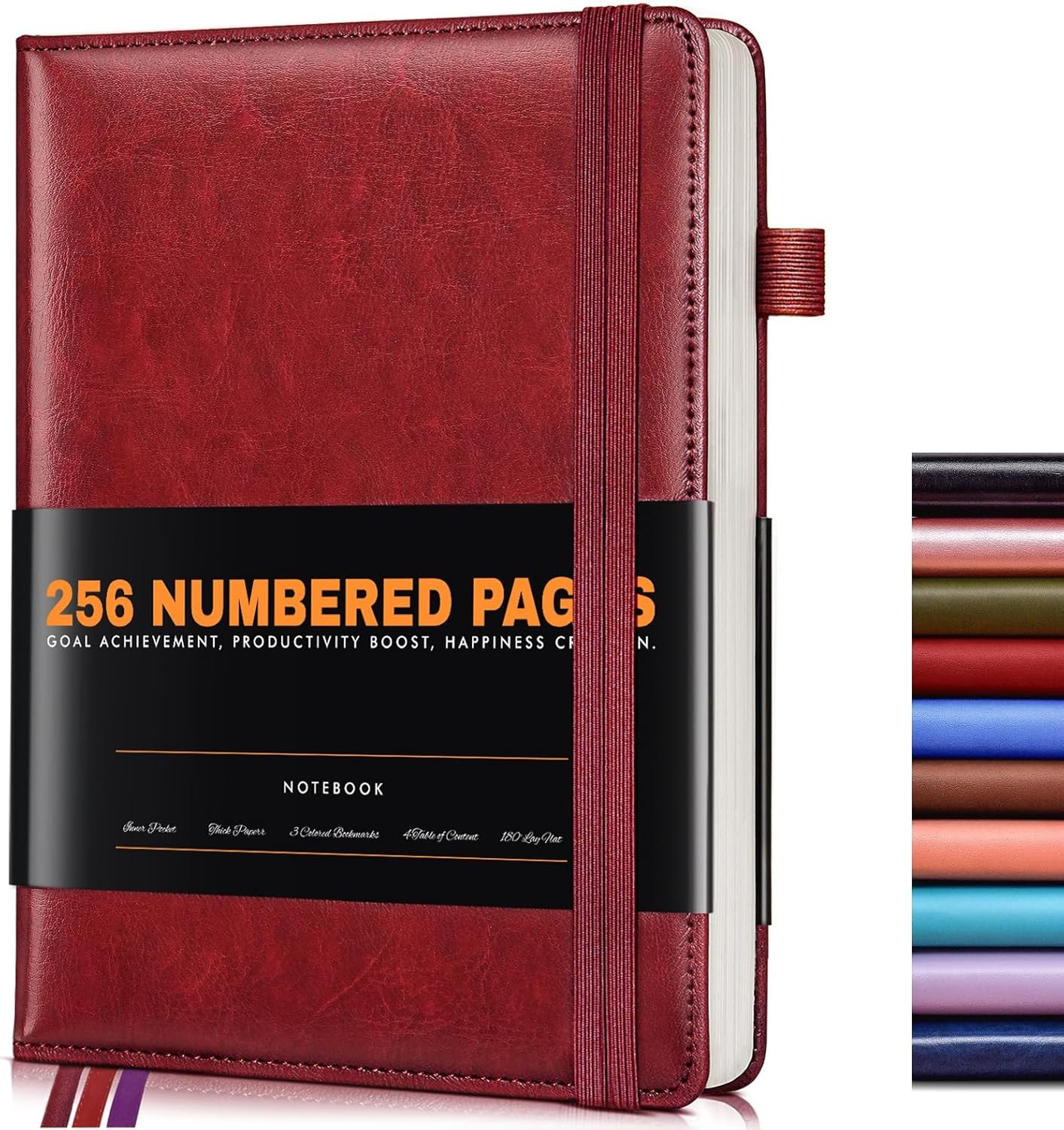 Lined Journal Notebook for Women Men, 256 Numbered Pages Hardcover Leather