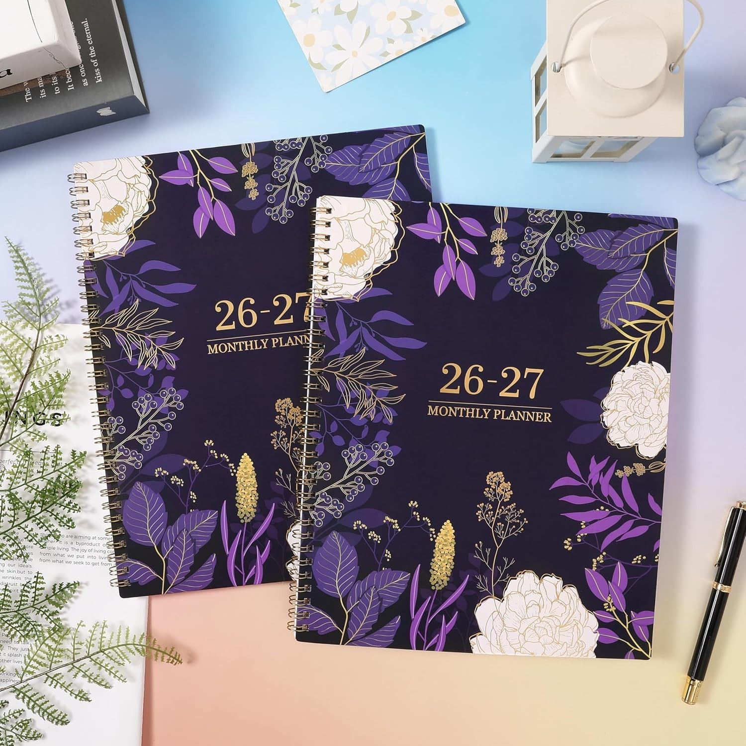 2026-2027 Monthly Planner with Twin-Wire Binding | Elegant Purple Design