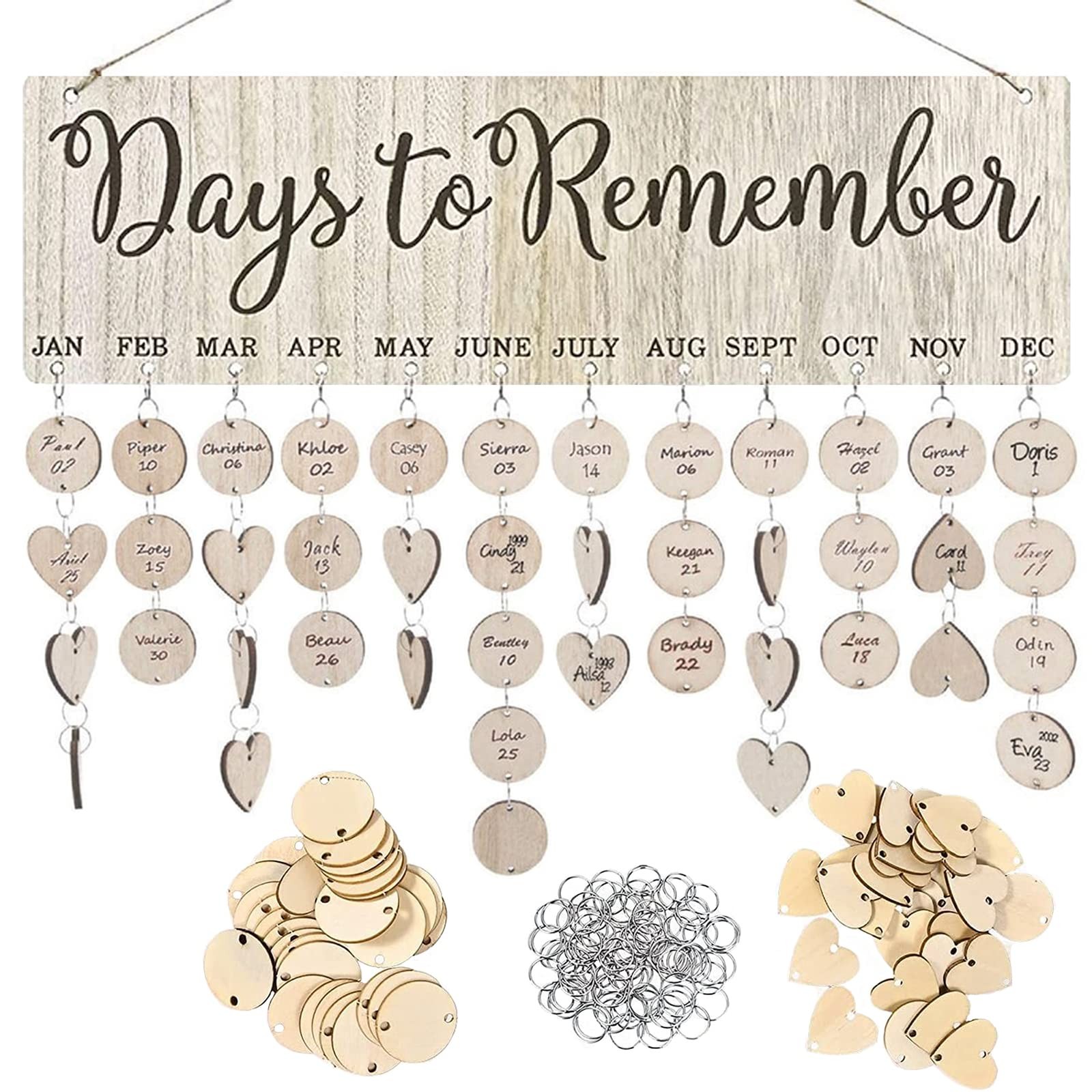 Family Birthday Reminder Calendar Board With Tags,DIY Wooden Day to Remember