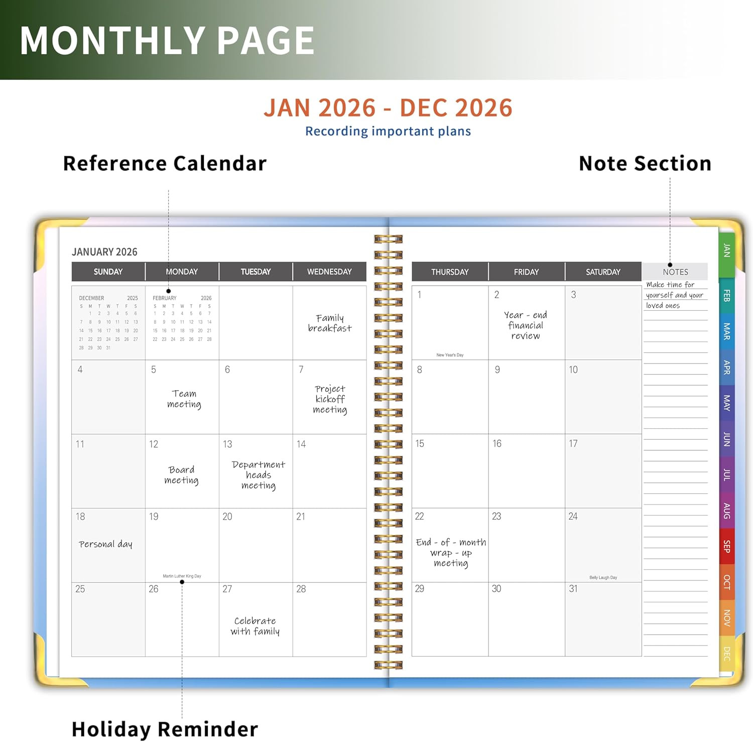 Planner -2026, Hardcover Weekly & Monthly Calendar Planner, January 2026 – Decem