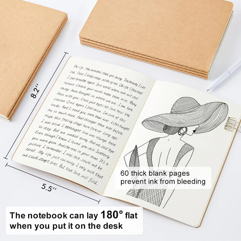 8 Pack Unlined Kraft Paper Notebooks, Blank Journal Note Pad for Drawing Writing