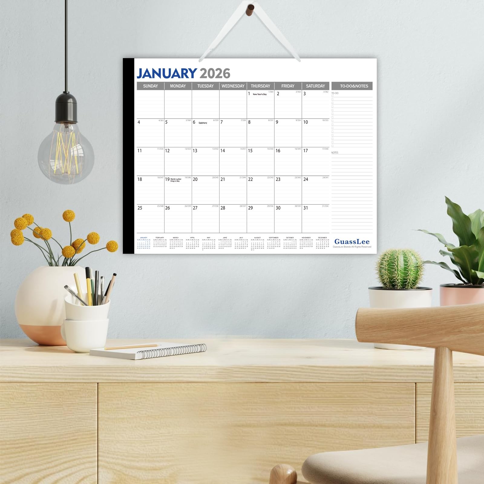 GuassLee Desk Calendar 2025 Large 22″x17″, 2025-2026 White