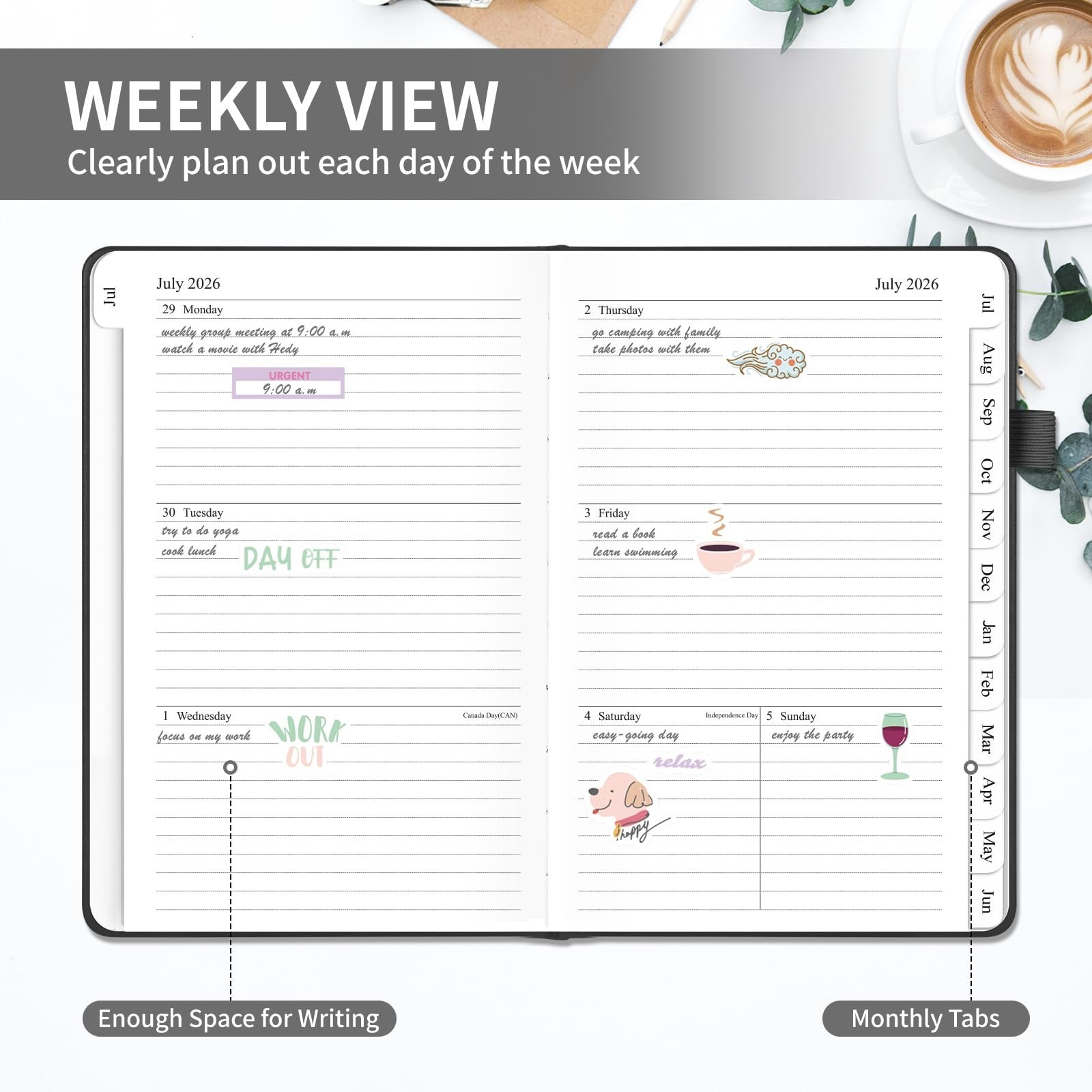 Planner 2026-2027, Weekly and Monthly Planner with Tabs from Jul 2026 – Jun 2…