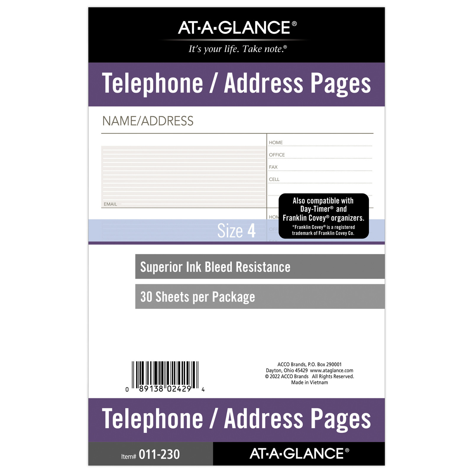 At-A-Glance Telephone & Address Planner Pages: 5-1/2 in. x 8-1/2 in. (White)